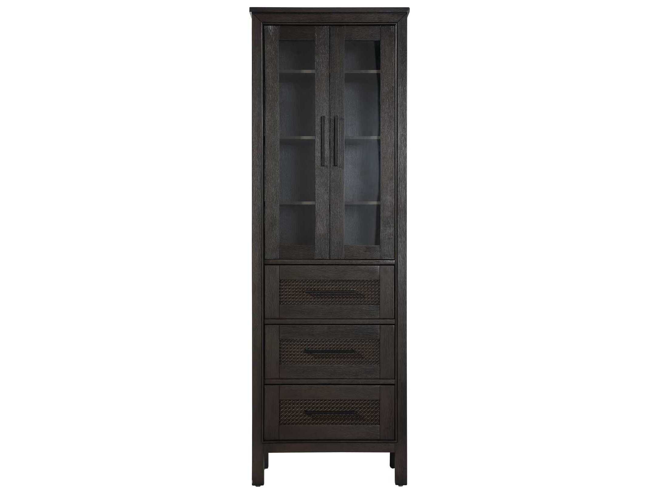 Elegant Lighting Alina Chocolate Oak Brown Rubberwood Bath Storage Glass Cabinet