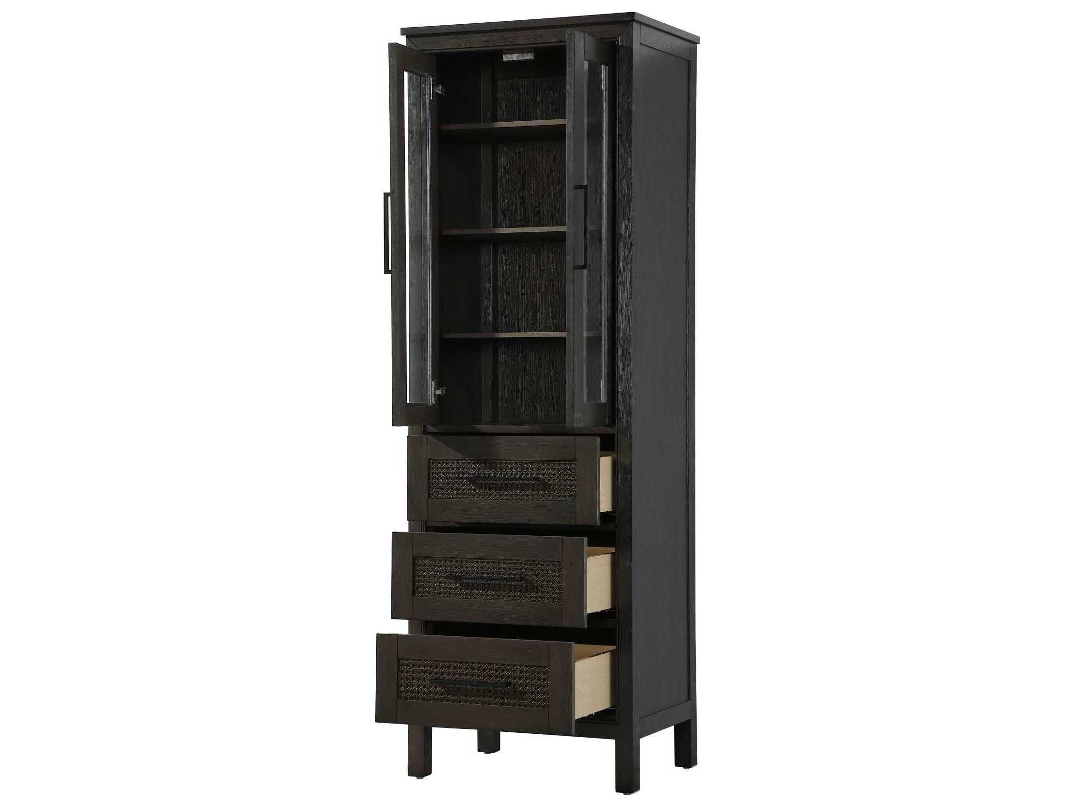 Elegant Lighting Alina Chocolate Oak Brown Rubberwood Bath Storage Glass Cabinet