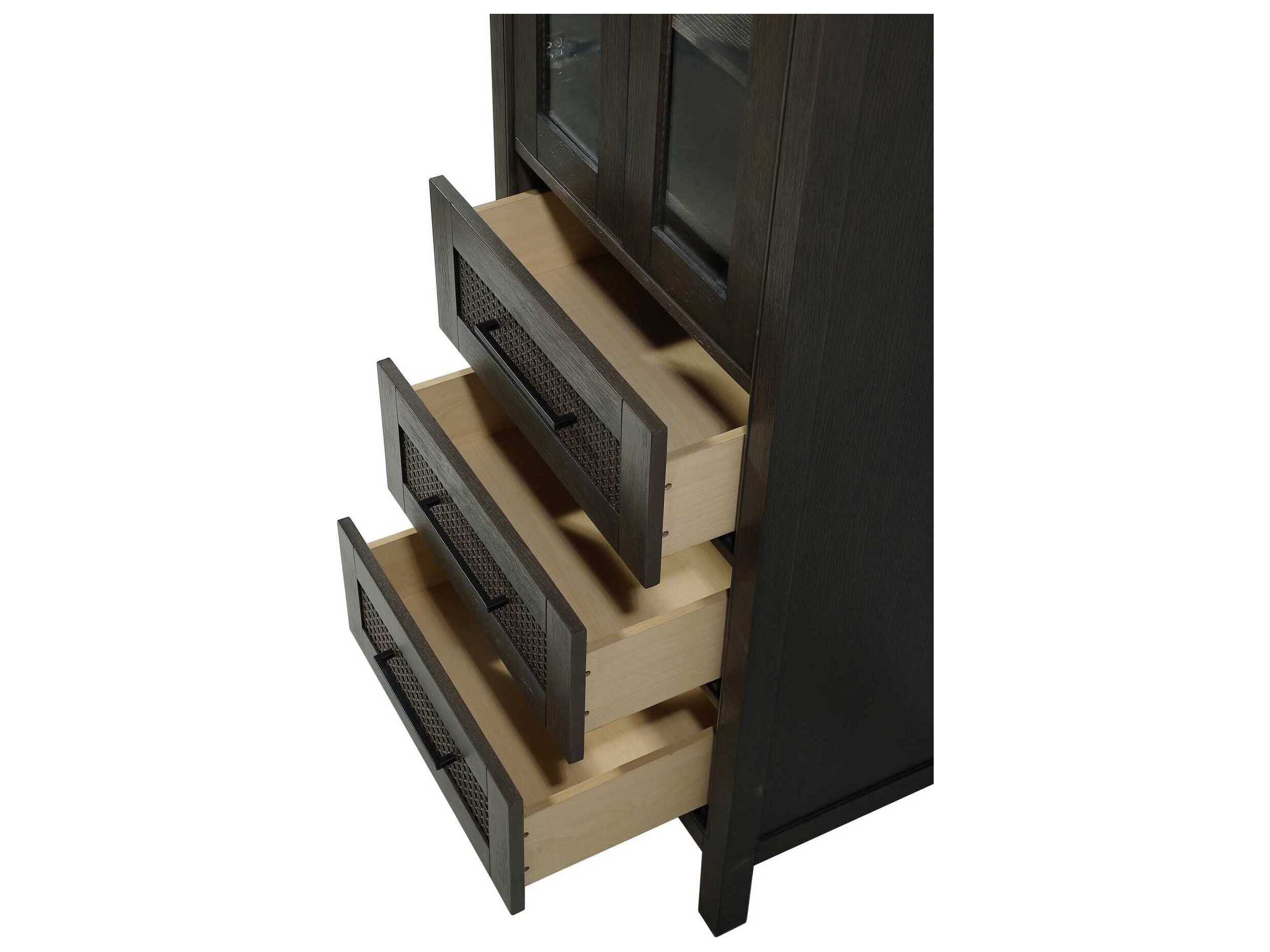 Elegant Lighting Alina Chocolate Oak Brown Rubberwood Bath Storage Glass Cabinet