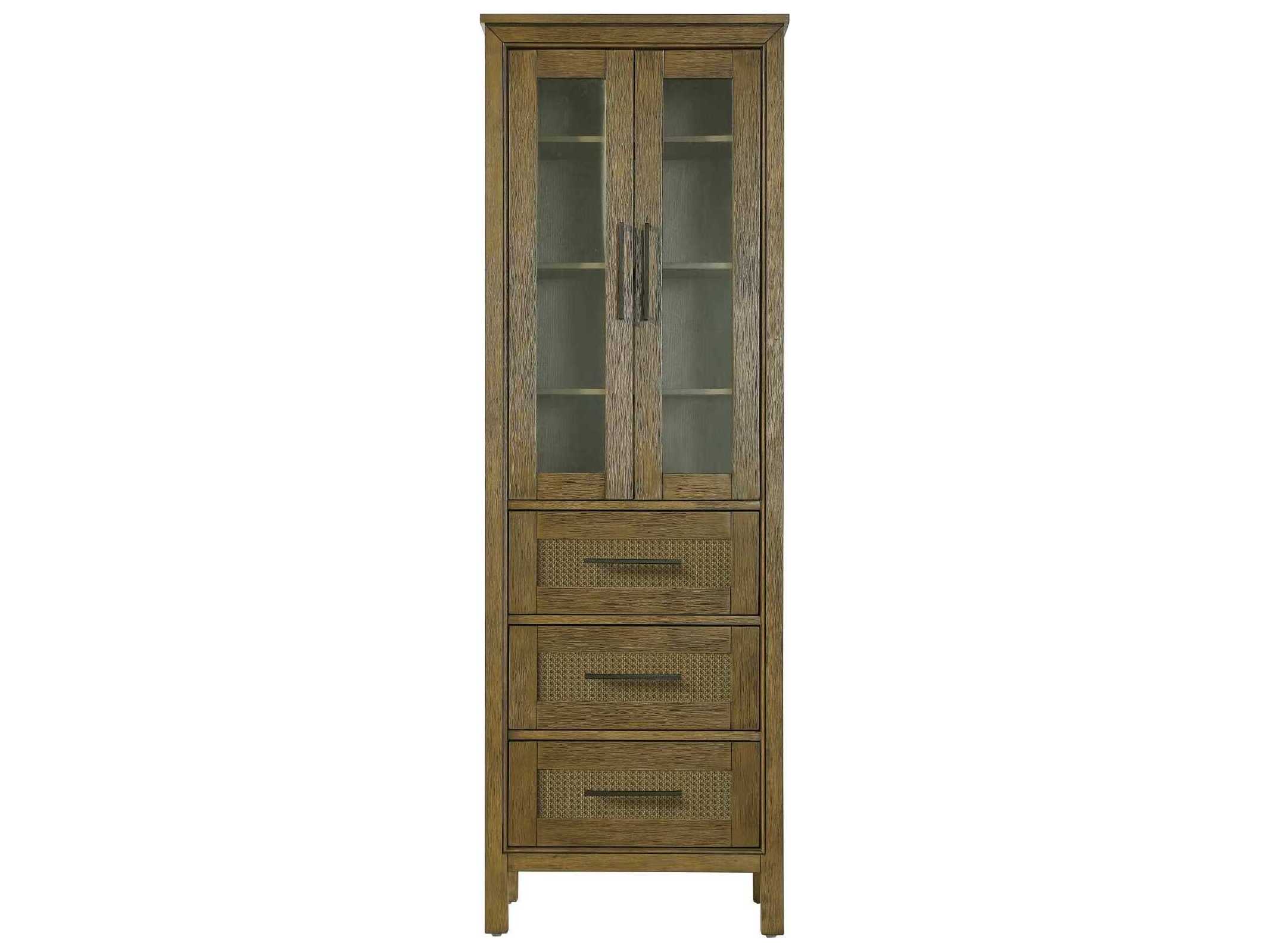 Elegant Lighting Alina Hazel Oak Brown Rubberwood Bath Storage Glass Cabinet
