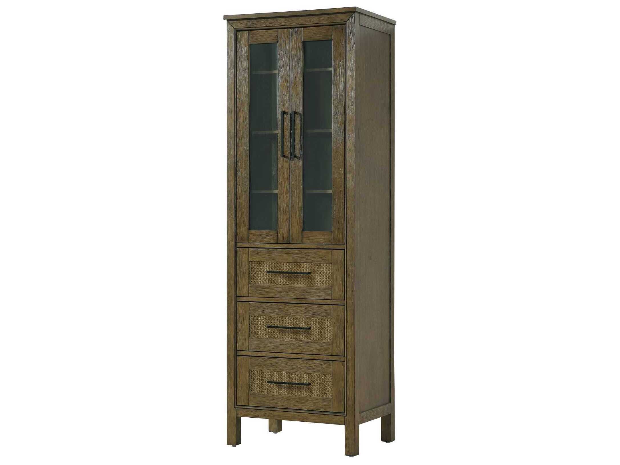 Elegant Lighting Alina Hazel Oak Brown Rubberwood Bath Storage Glass Cabinet