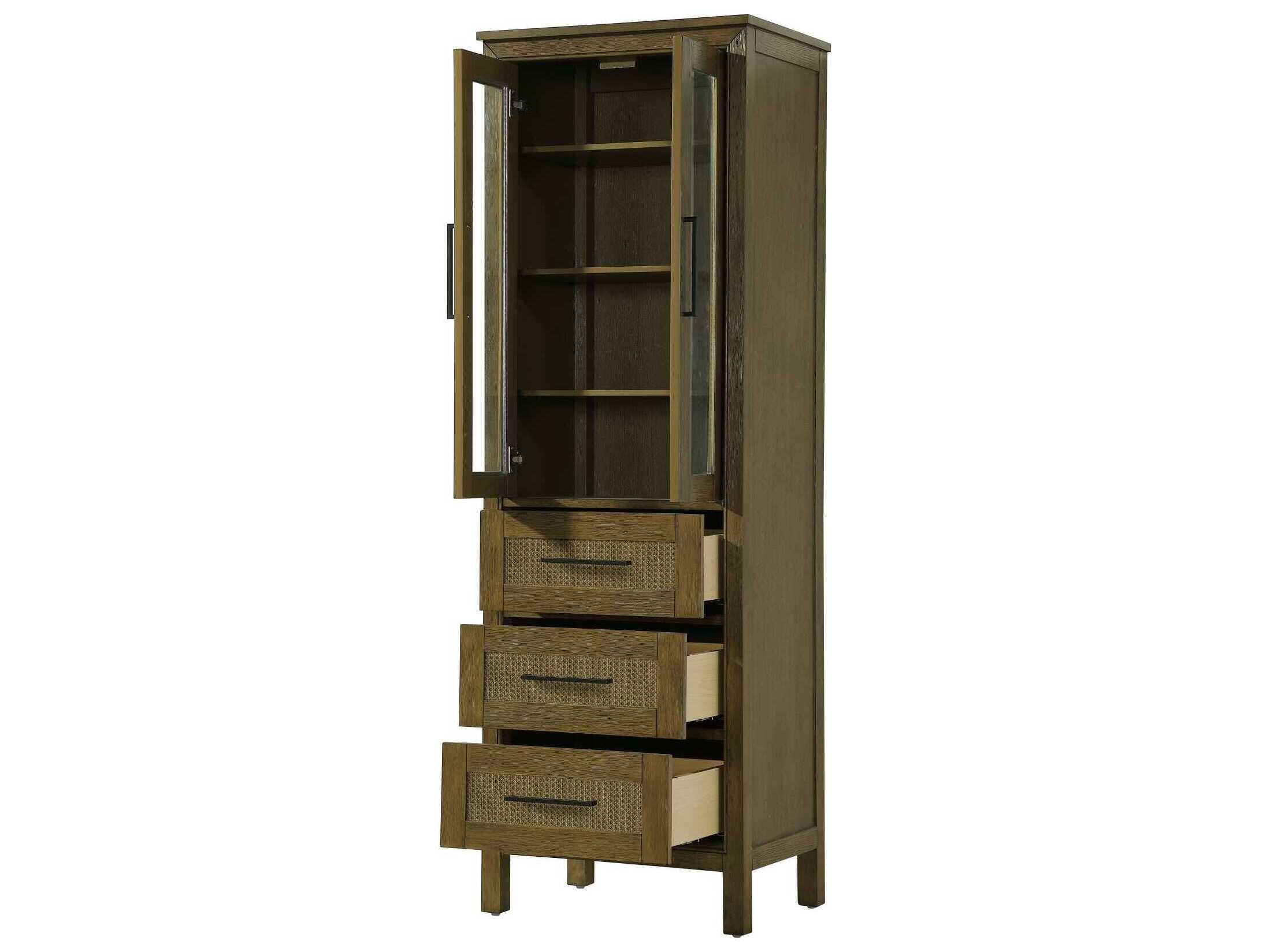 Elegant Lighting Alina Hazel Oak Brown Rubberwood Bath Storage Glass Cabinet