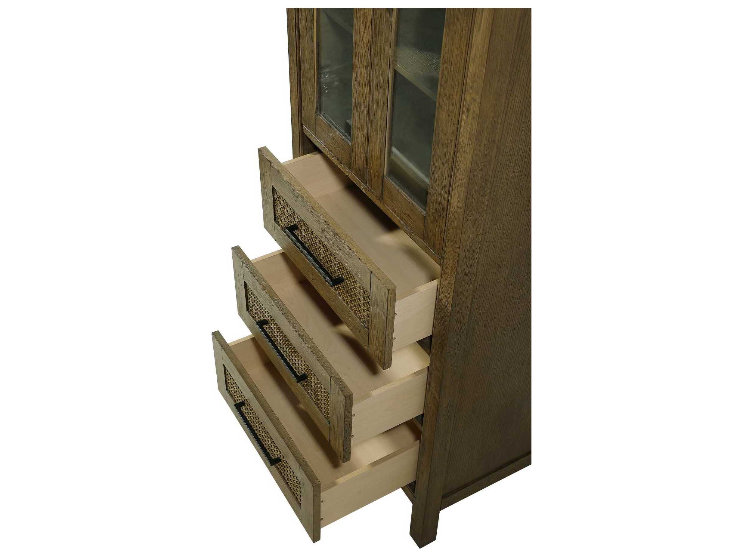 Elegant Lighting Alina Hazel Oak Brown Rubberwood Bath Storage Glass Cabinet