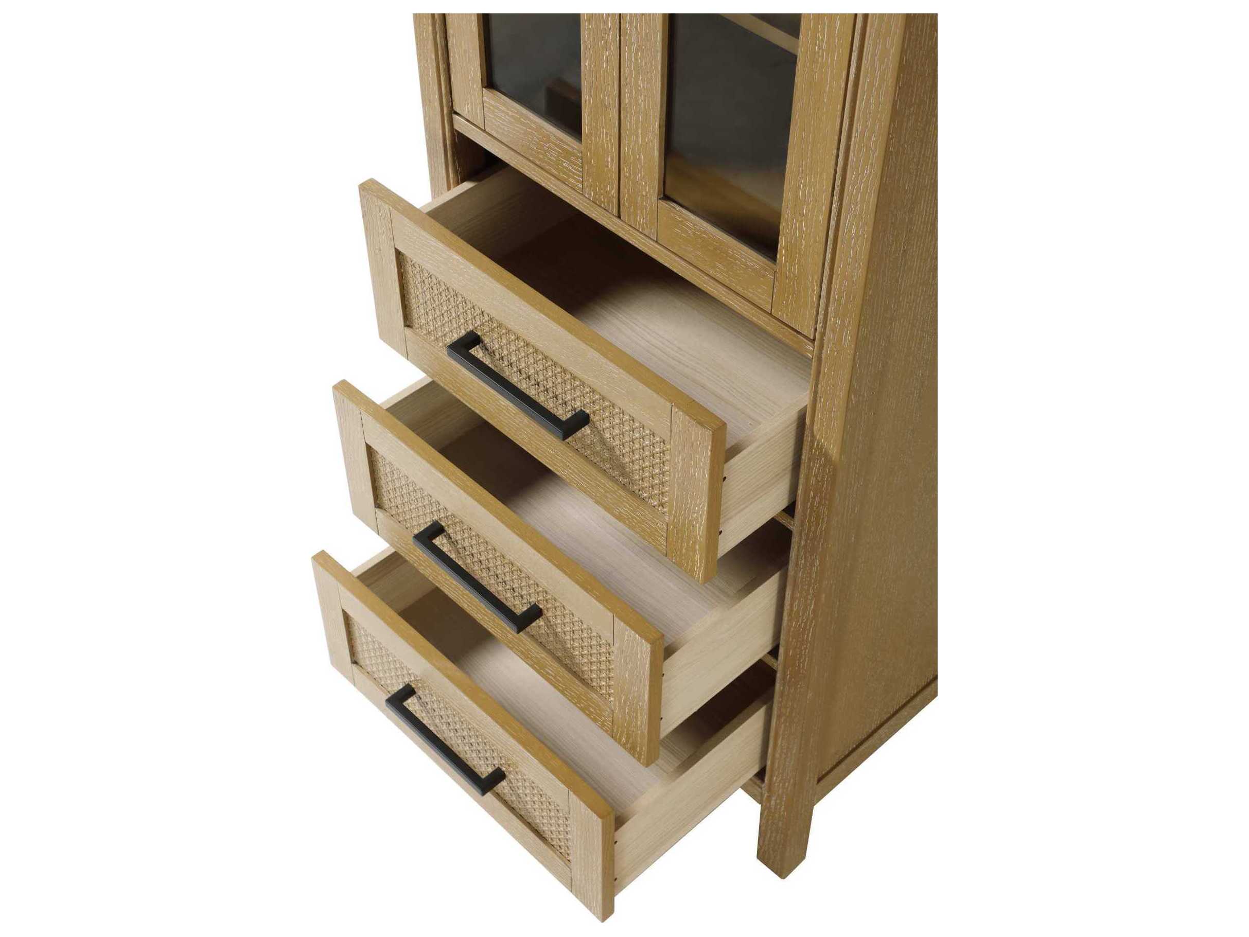 Elegant Lighting Alina Linen Oak Brown Rubberwood Bath Storage Glass Cabinet