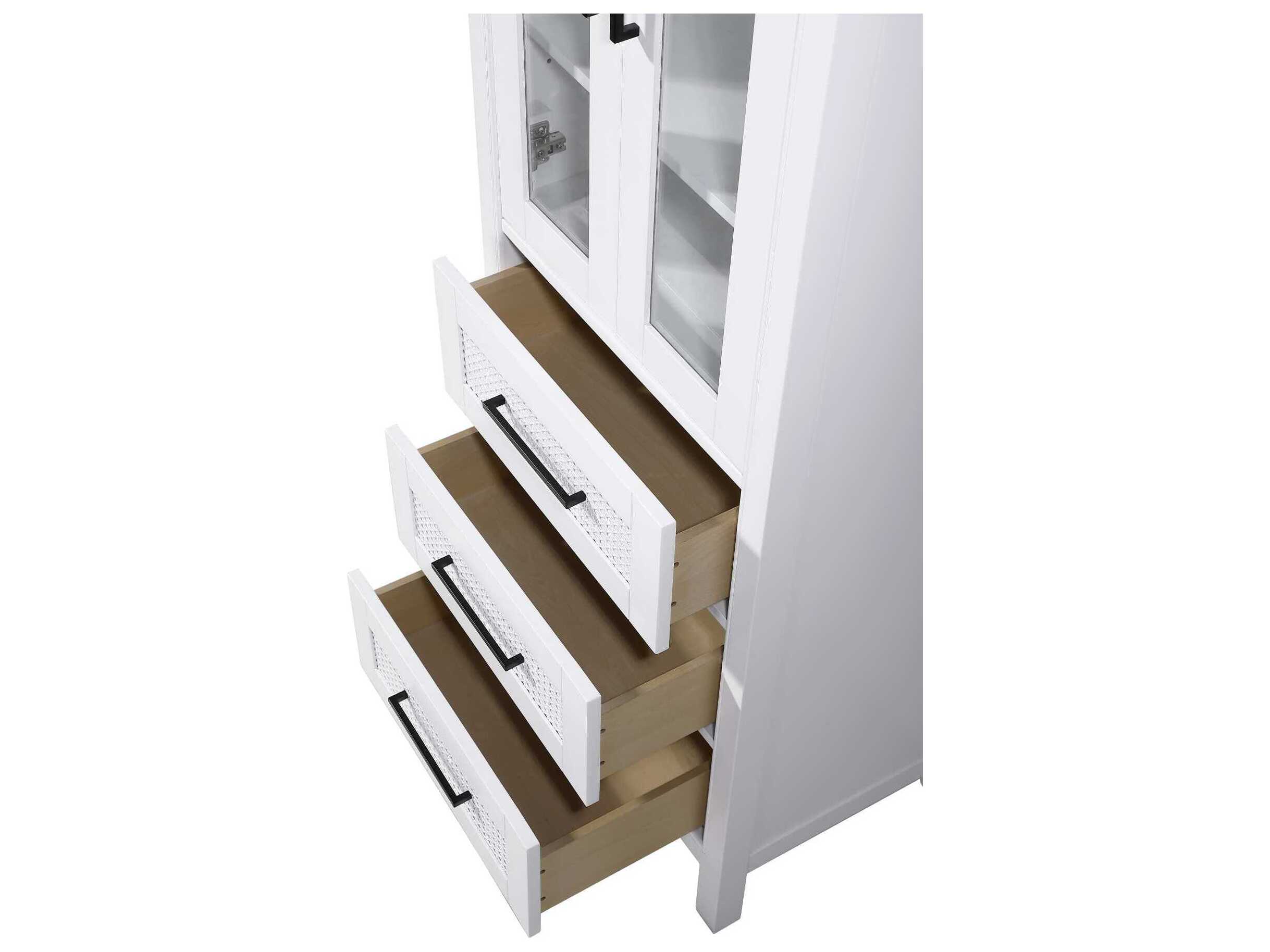 Elegant Lighting Alina White Rubberwood Bath Storage Glass Cabinet