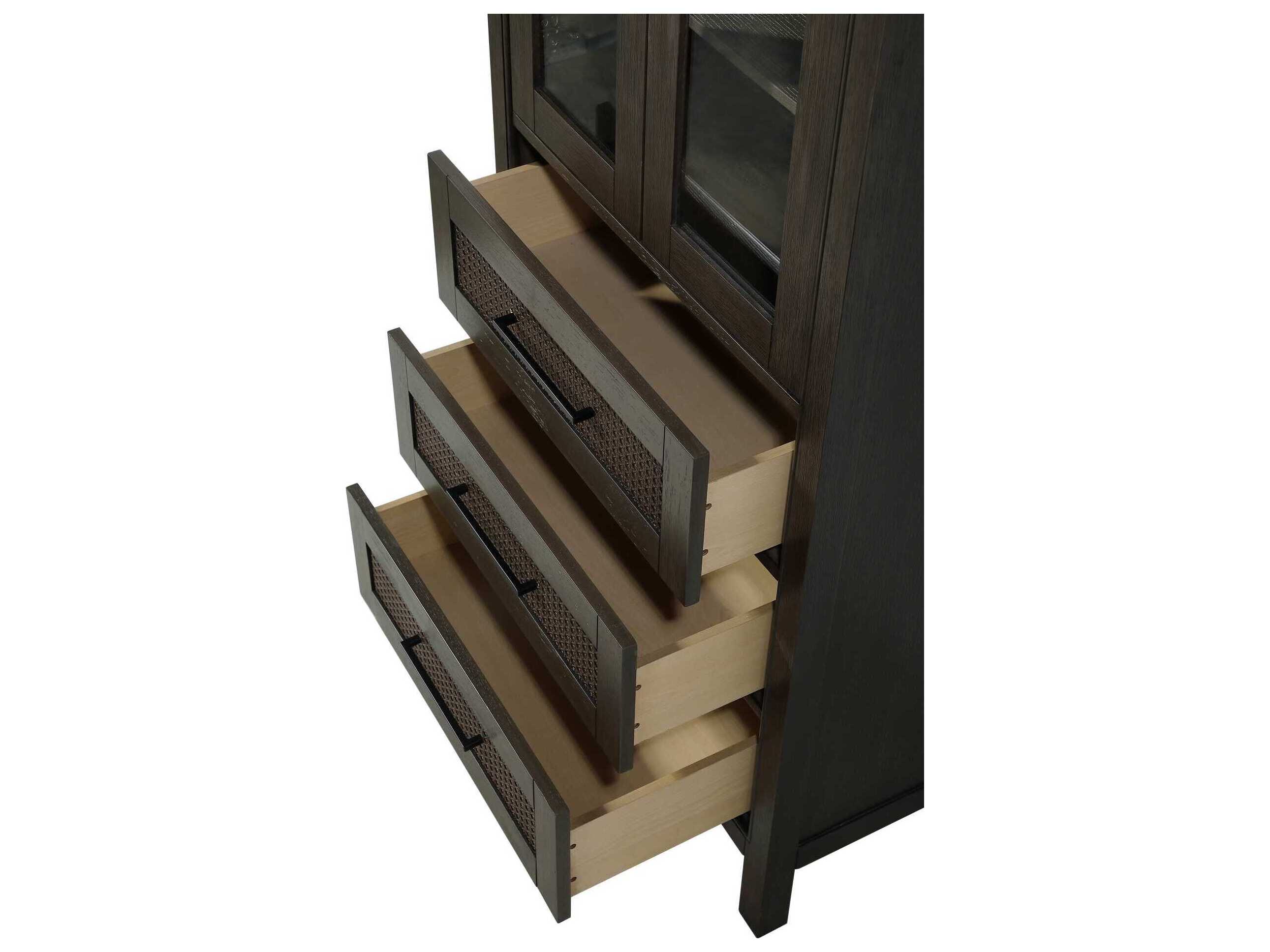 Elegant Lighting Alina Chocolate Oak Brown Rubberwood Bath Storage Glass Cabinet