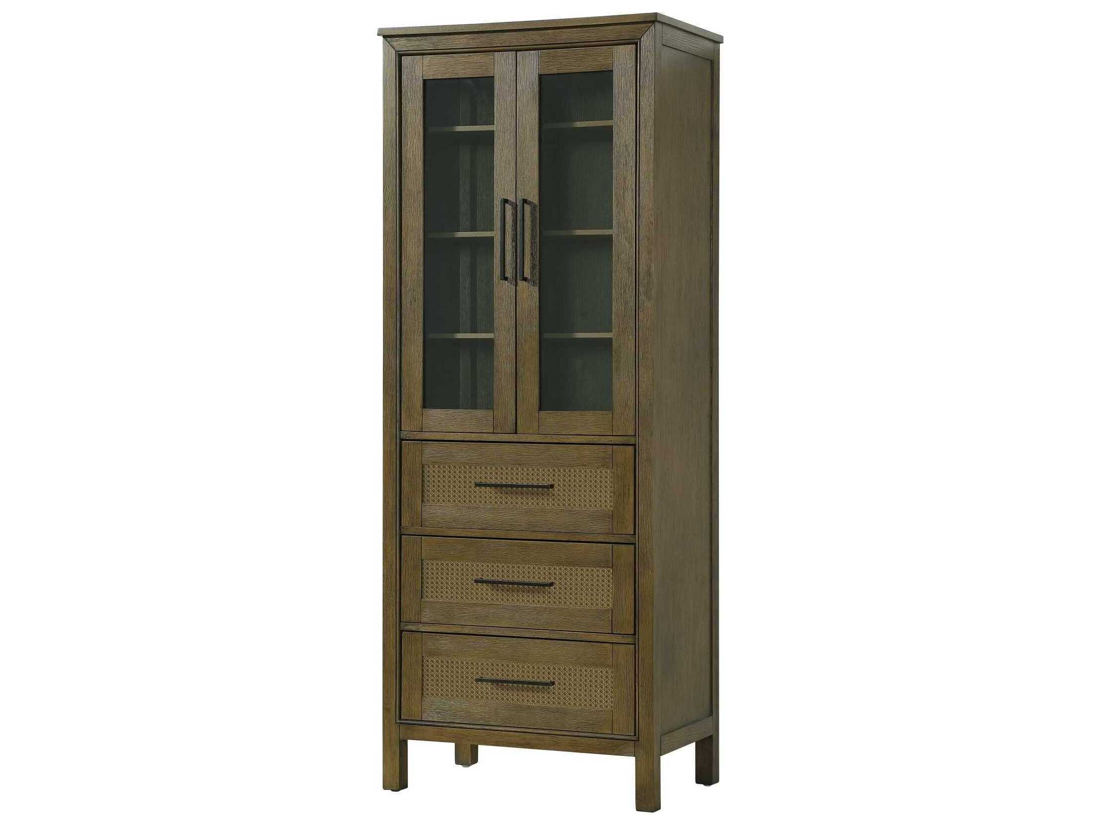 Elegant Lighting Alina Hazel Oak Brown Rubberwood Bath Storage Glass Cabinet