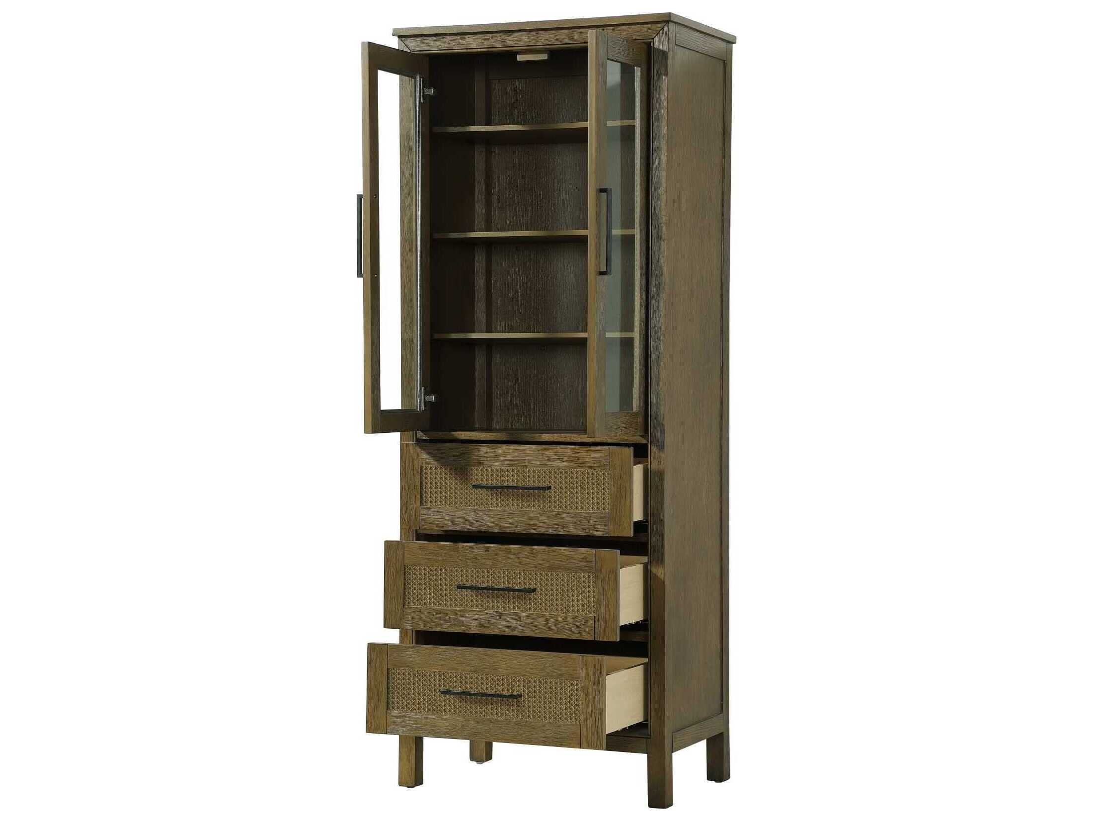 Elegant Lighting Alina Hazel Oak Brown Rubberwood Bath Storage Glass Cabinet