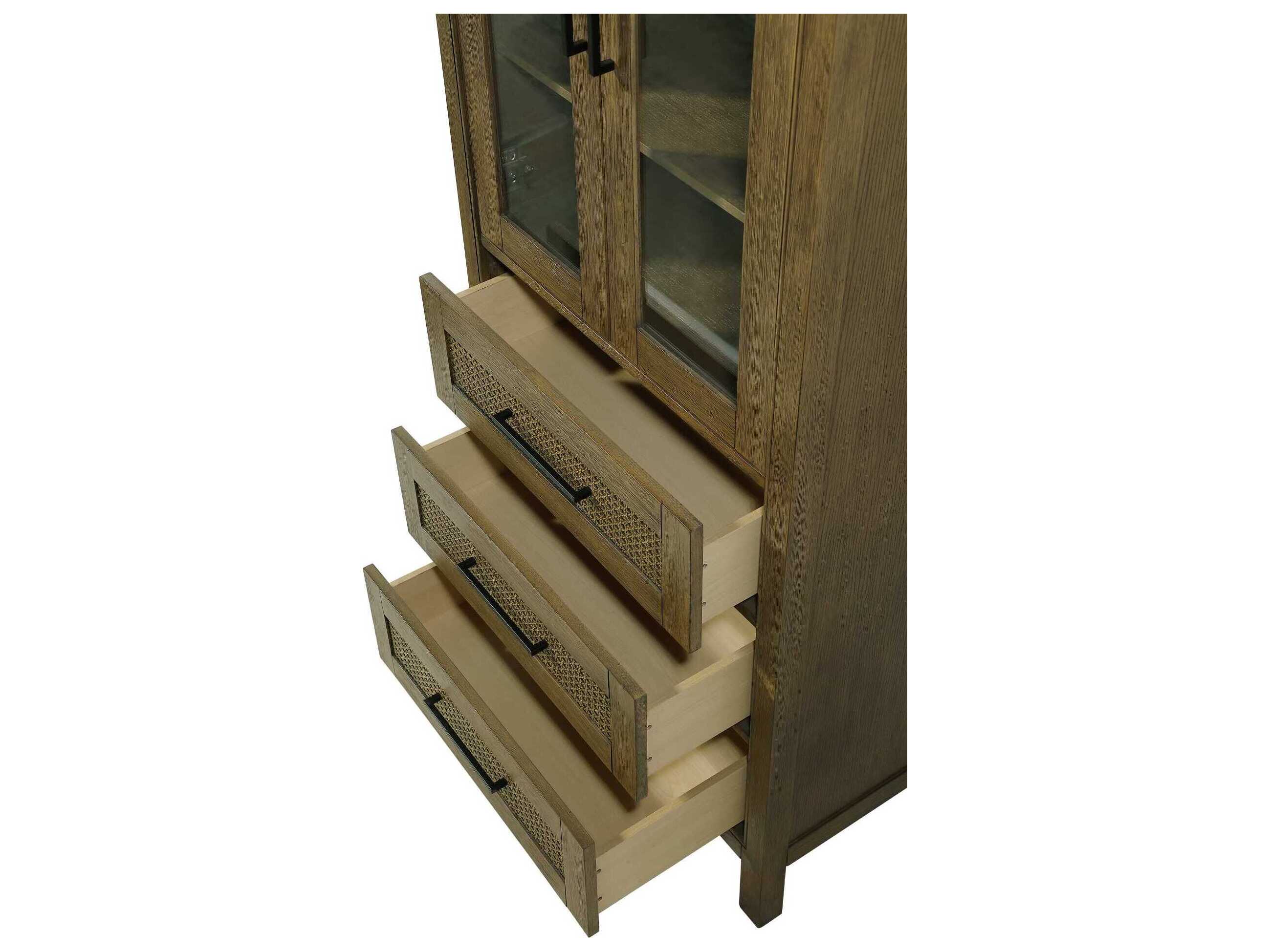 Elegant Lighting Alina Hazel Oak Brown Rubberwood Bath Storage Glass Cabinet