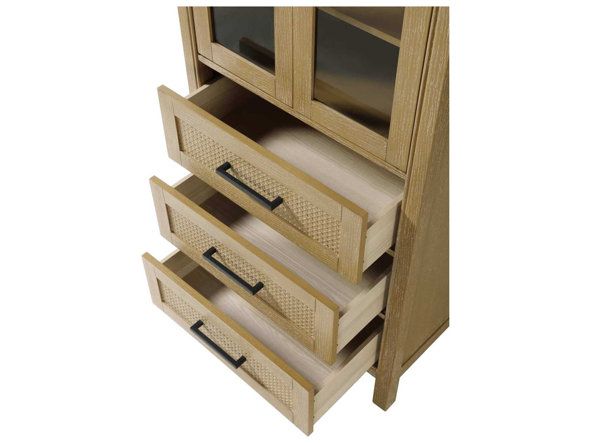 Elegant Lighting Alina Linen Oak Brown Rubberwood Bath Storage Glass Cabinet