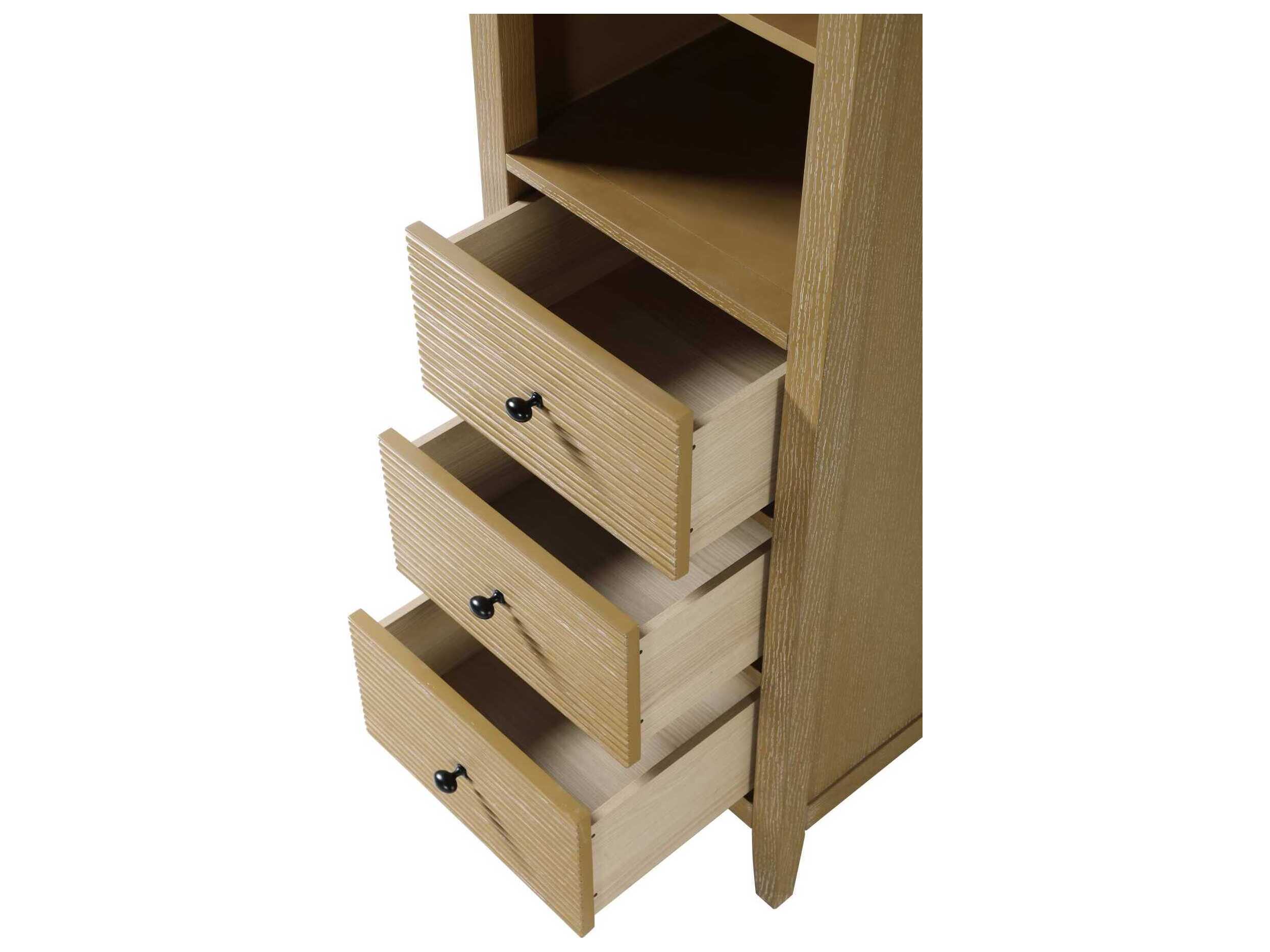 Elegant Lighting Blakely Linen Oak Brown Rubberwood Open Shelving Bath Storage Cabinet