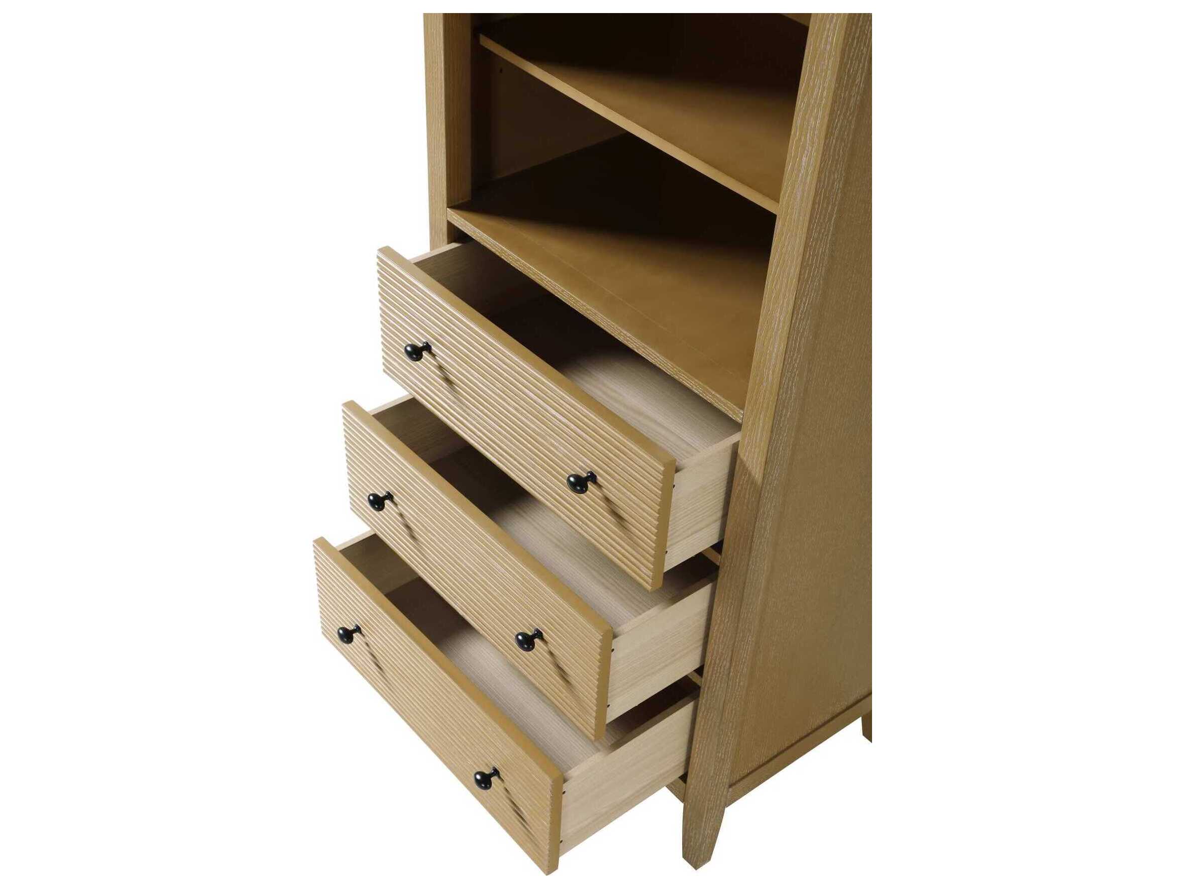 Elegant Lighting Blakely Linen Oak Brown Rubberwood Open Shelving Bath Storage Cabinet