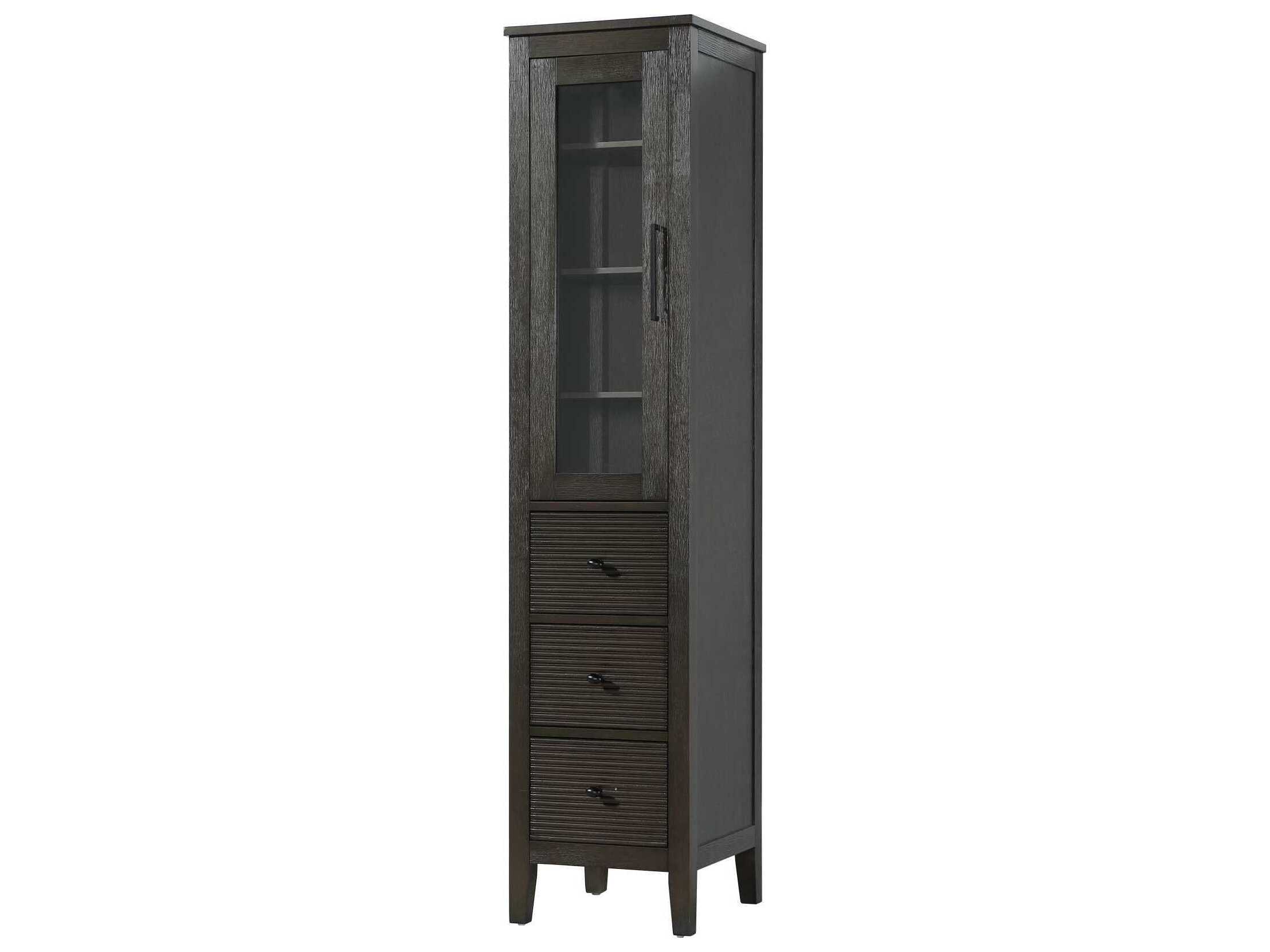 Elegant Lighting Blakely Chocolate Oak Brown Rubberwood Bath Storage Glass Cabinet