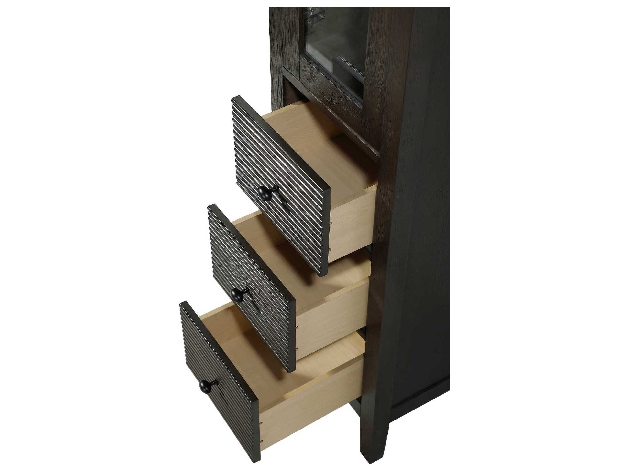 Elegant Lighting Blakely Chocolate Oak Brown Rubberwood Bath Storage Glass Cabinet