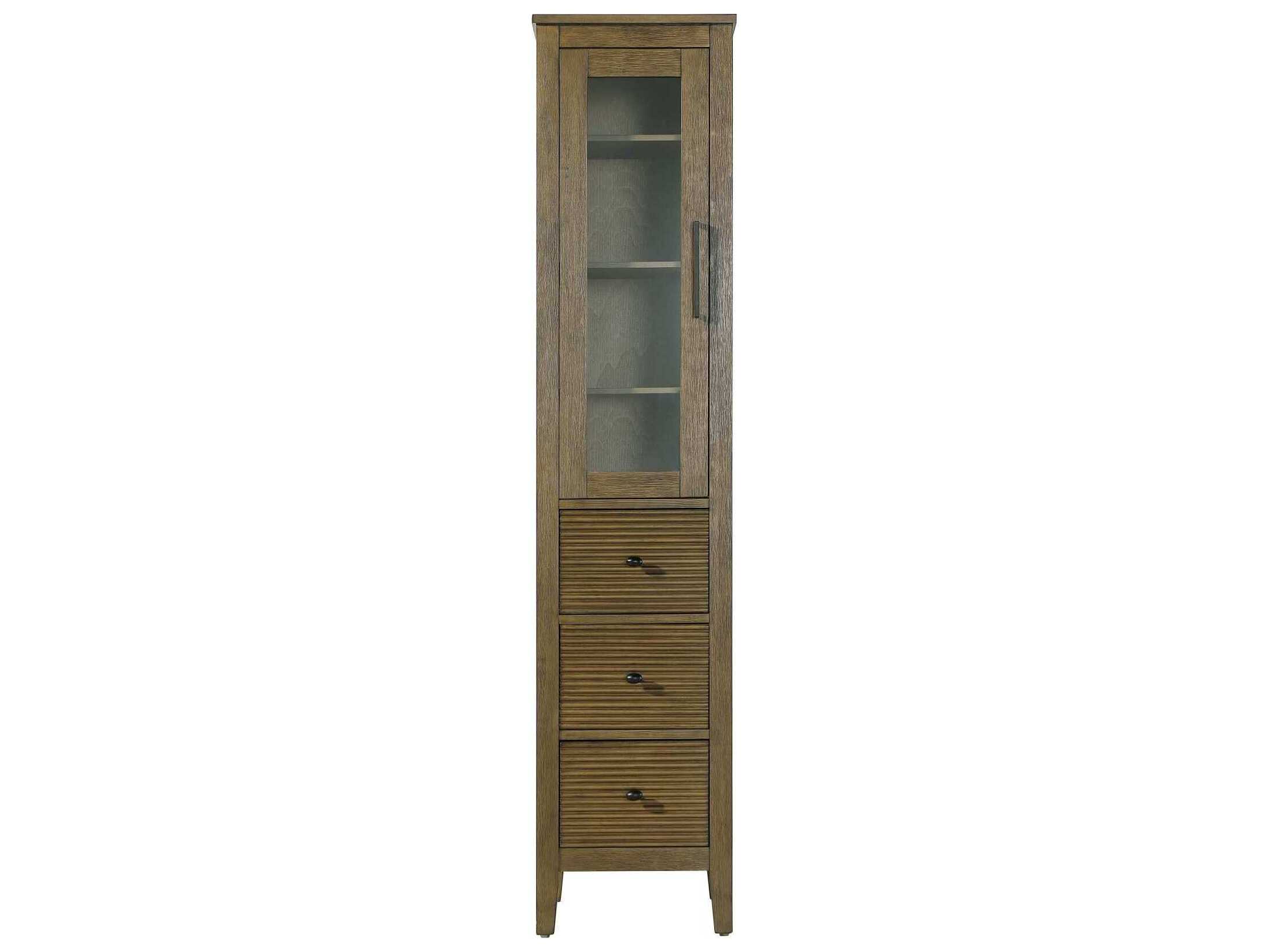 Elegant Lighting Blakely Hazel Oak Brown Rubberwood Bath Storage Glass Cabinet