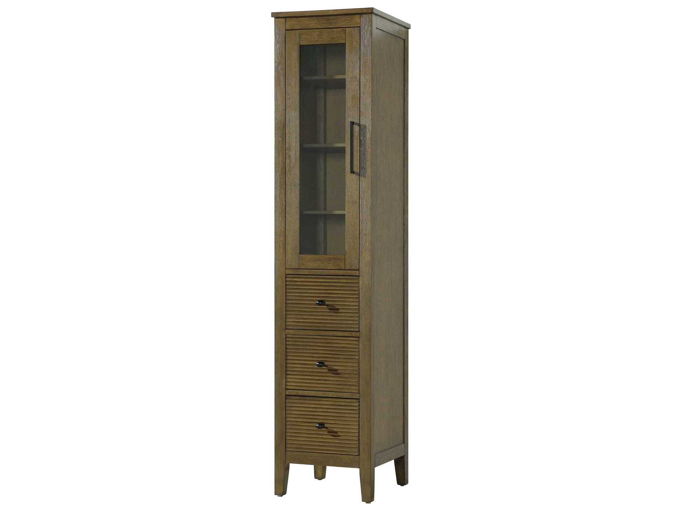 Elegant Lighting Blakely Hazel Oak Brown Rubberwood Bath Storage Glass Cabinet