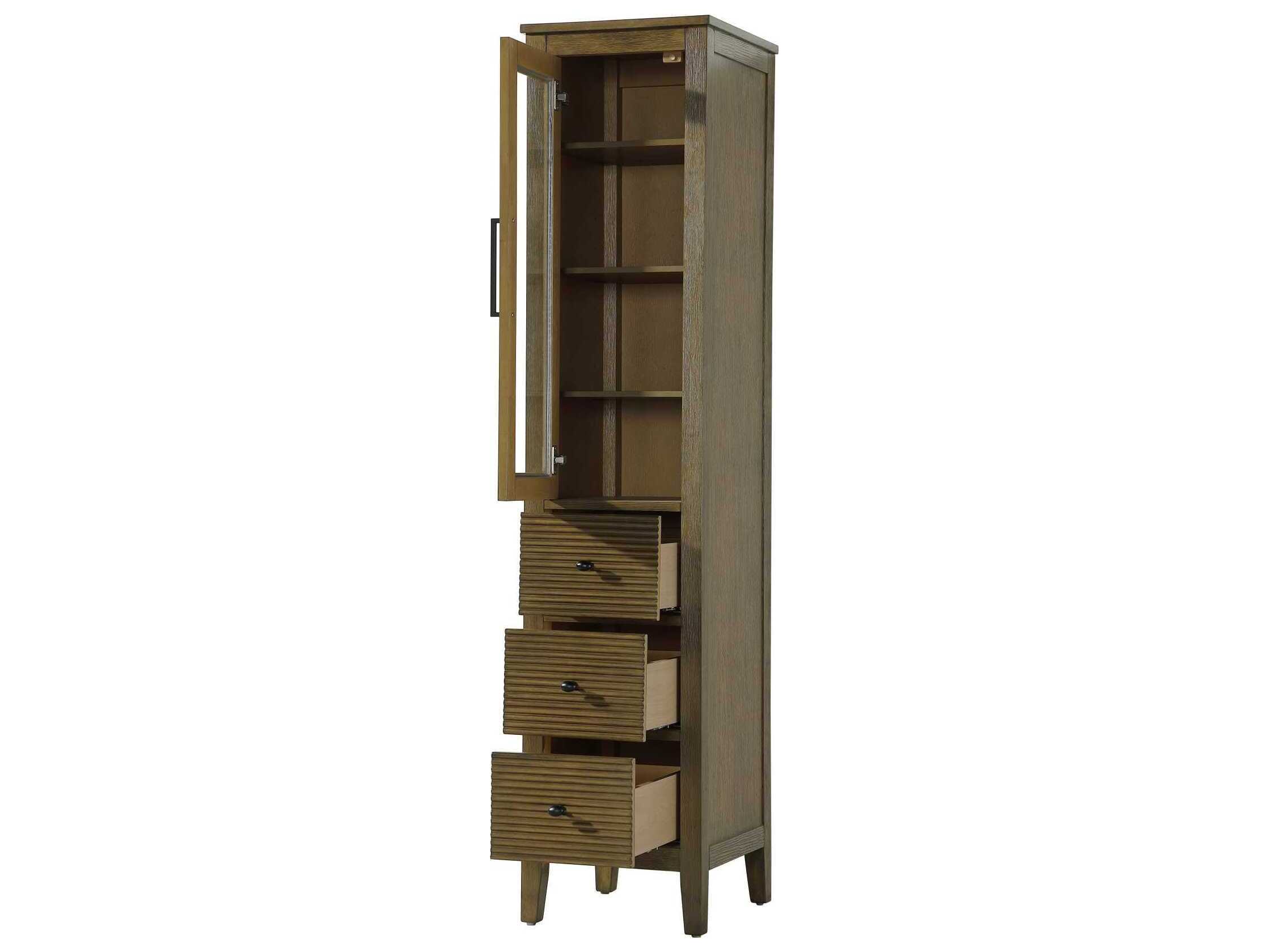 Elegant Lighting Blakely Hazel Oak Brown Rubberwood Bath Storage Glass Cabinet