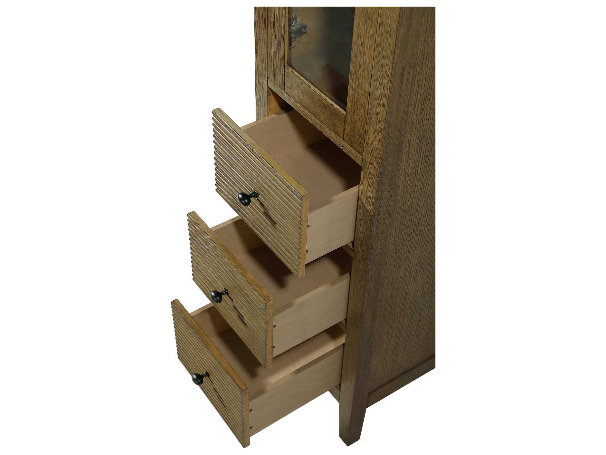 Elegant Lighting Blakely Hazel Oak Brown Rubberwood Bath Storage Glass Cabinet