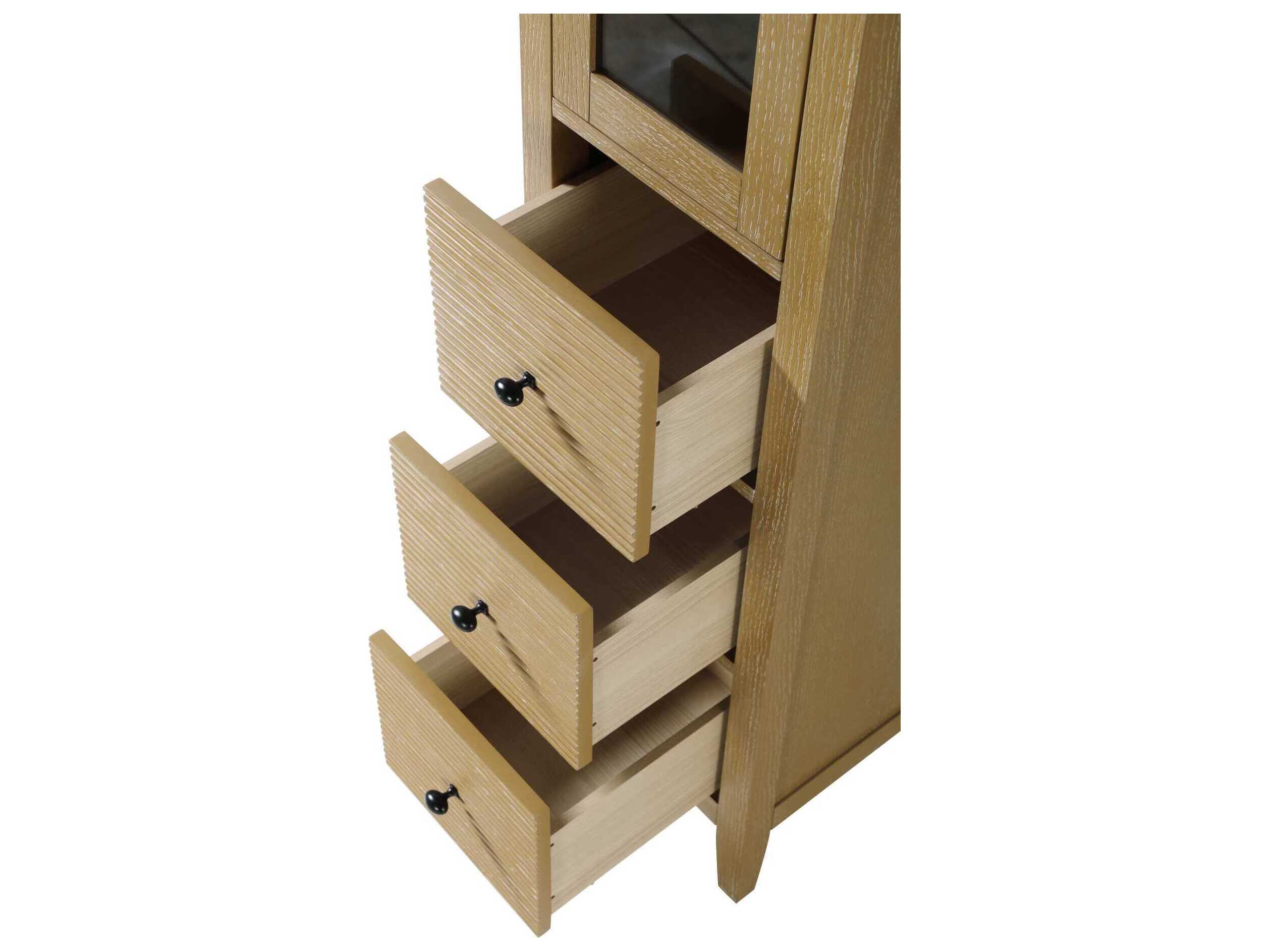 Elegant Lighting Blakely Linen Oak Brown Rubberwood Bath Storage Glass Cabinet