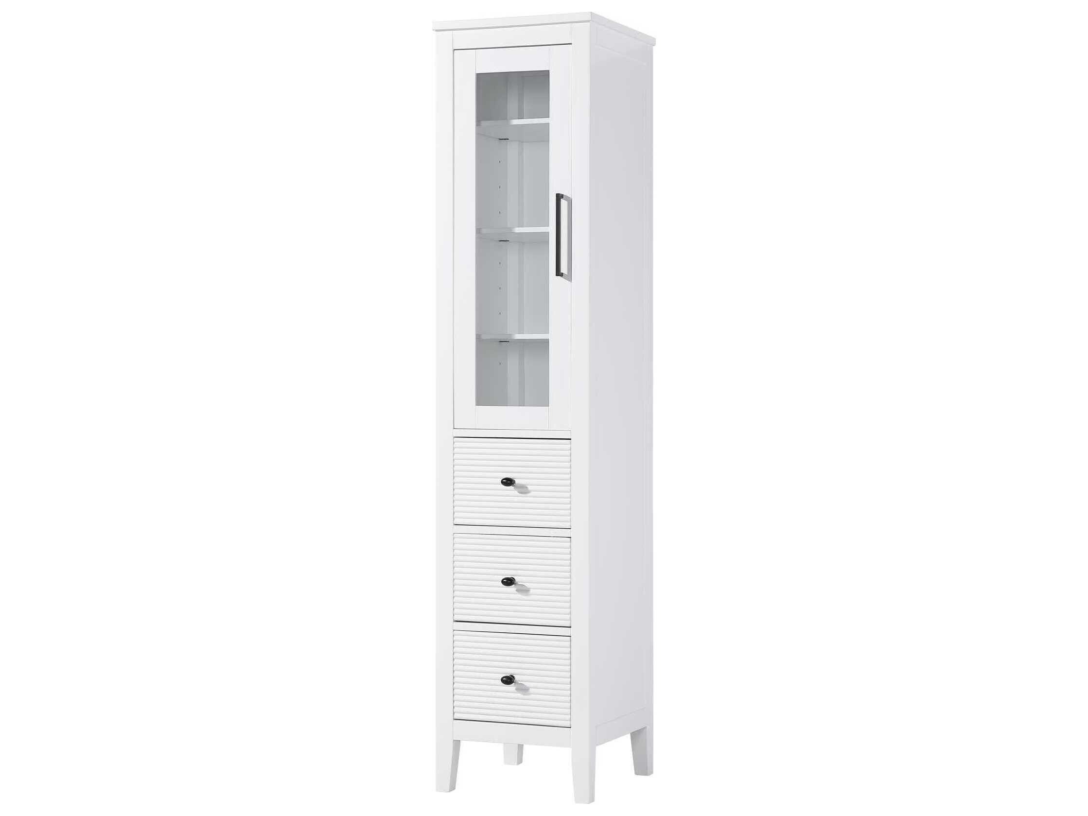Elegant Lighting Blakely White Rubberwood Bath Storage Glass Cabinet