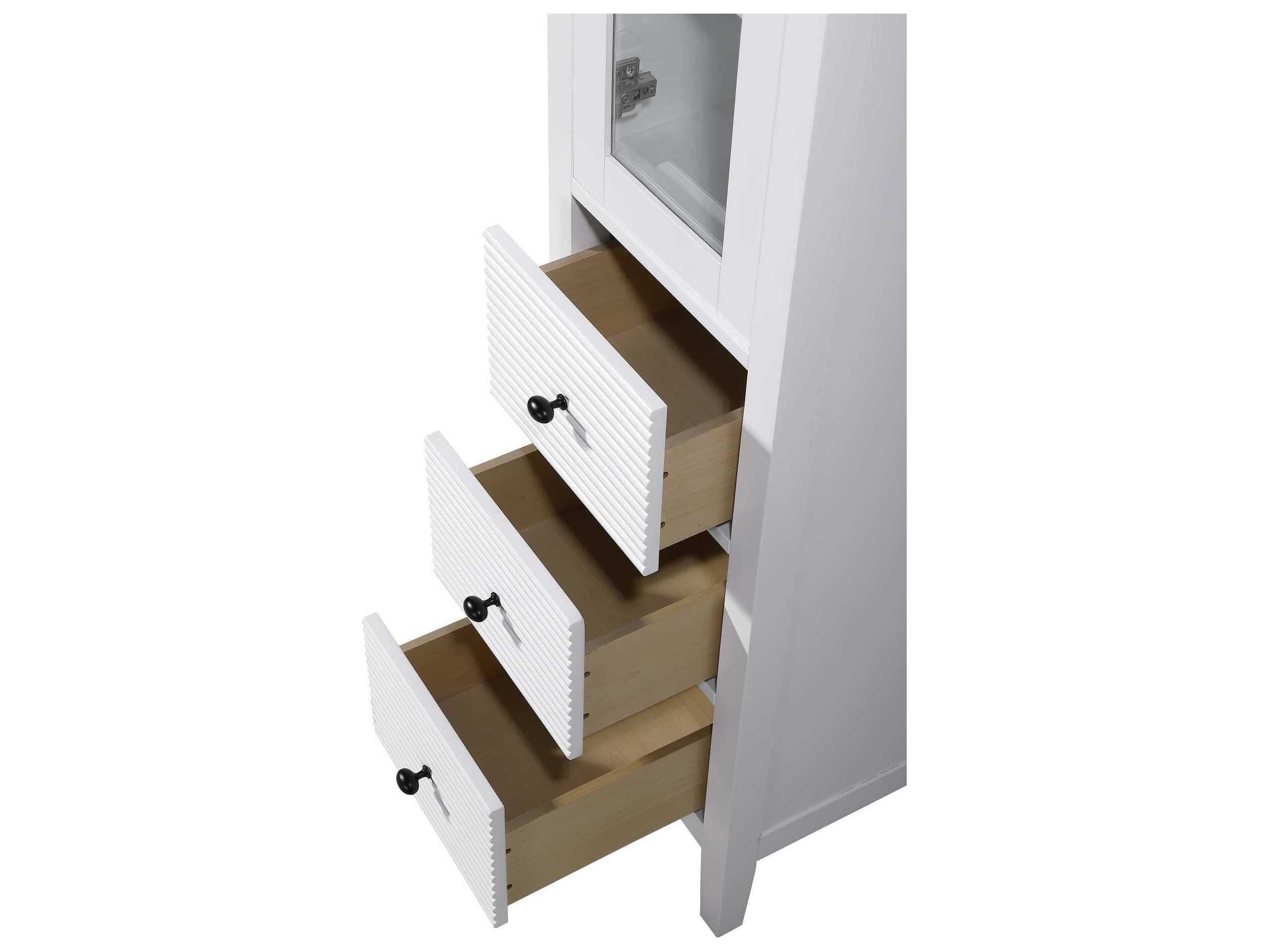 Elegant Lighting Blakely White Rubberwood Bath Storage Glass Cabinet