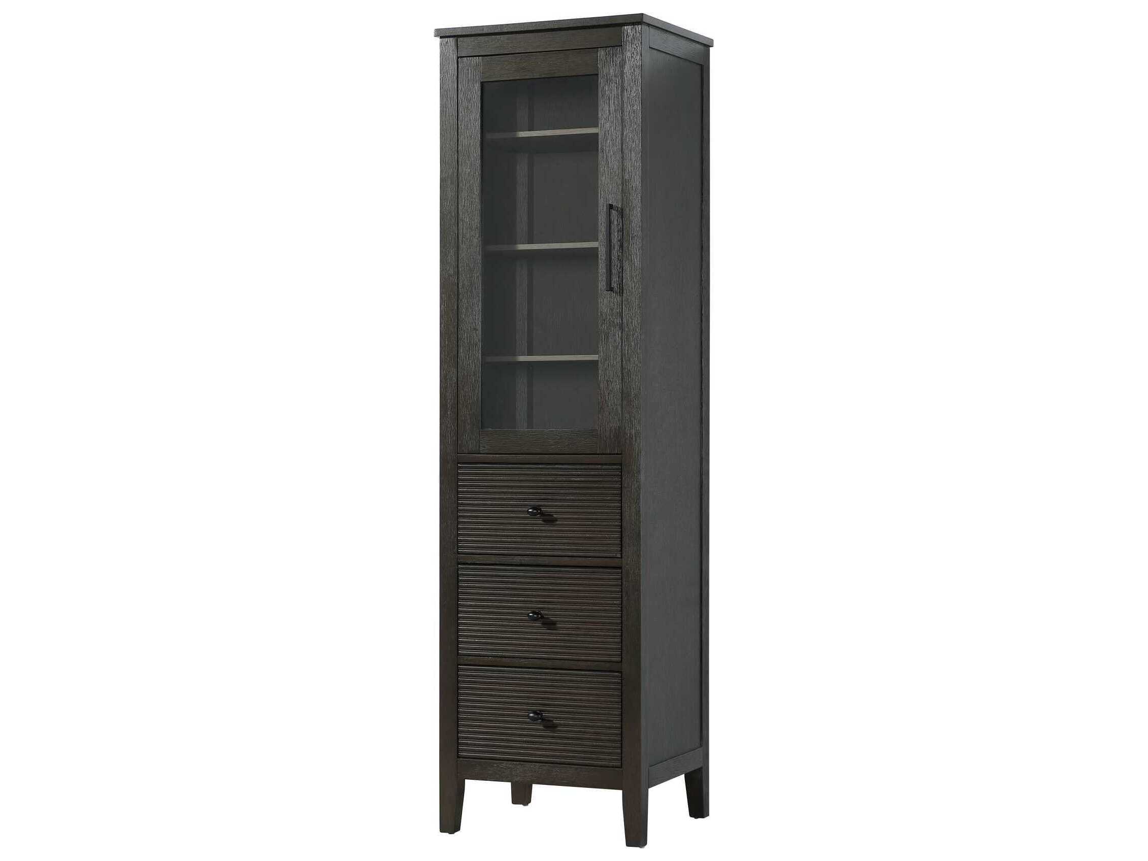 Elegant Lighting Blakely Chocolate Oak Brown Rubberwood Bath Storage Glass Cabinet