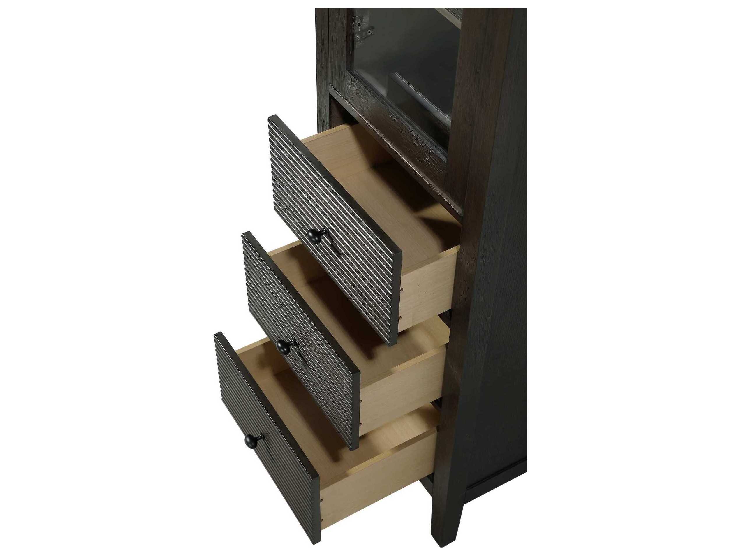 Elegant Lighting Blakely Chocolate Oak Brown Rubberwood Bath Storage Glass Cabinet