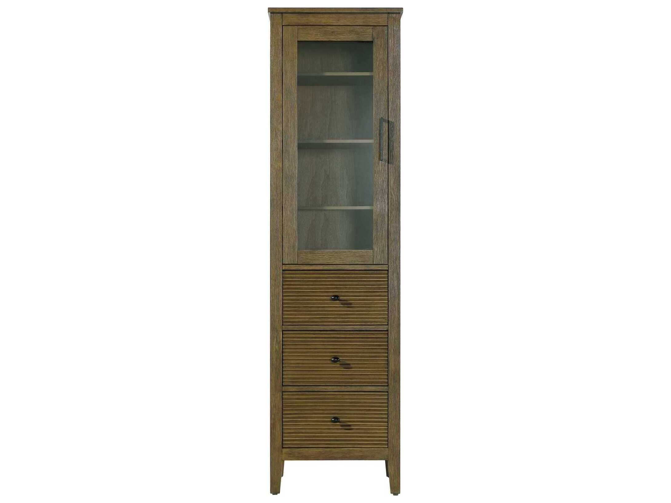 Elegant Lighting Blakely Hazel Oak Brown Rubberwood Bath Storage Glass Cabinet