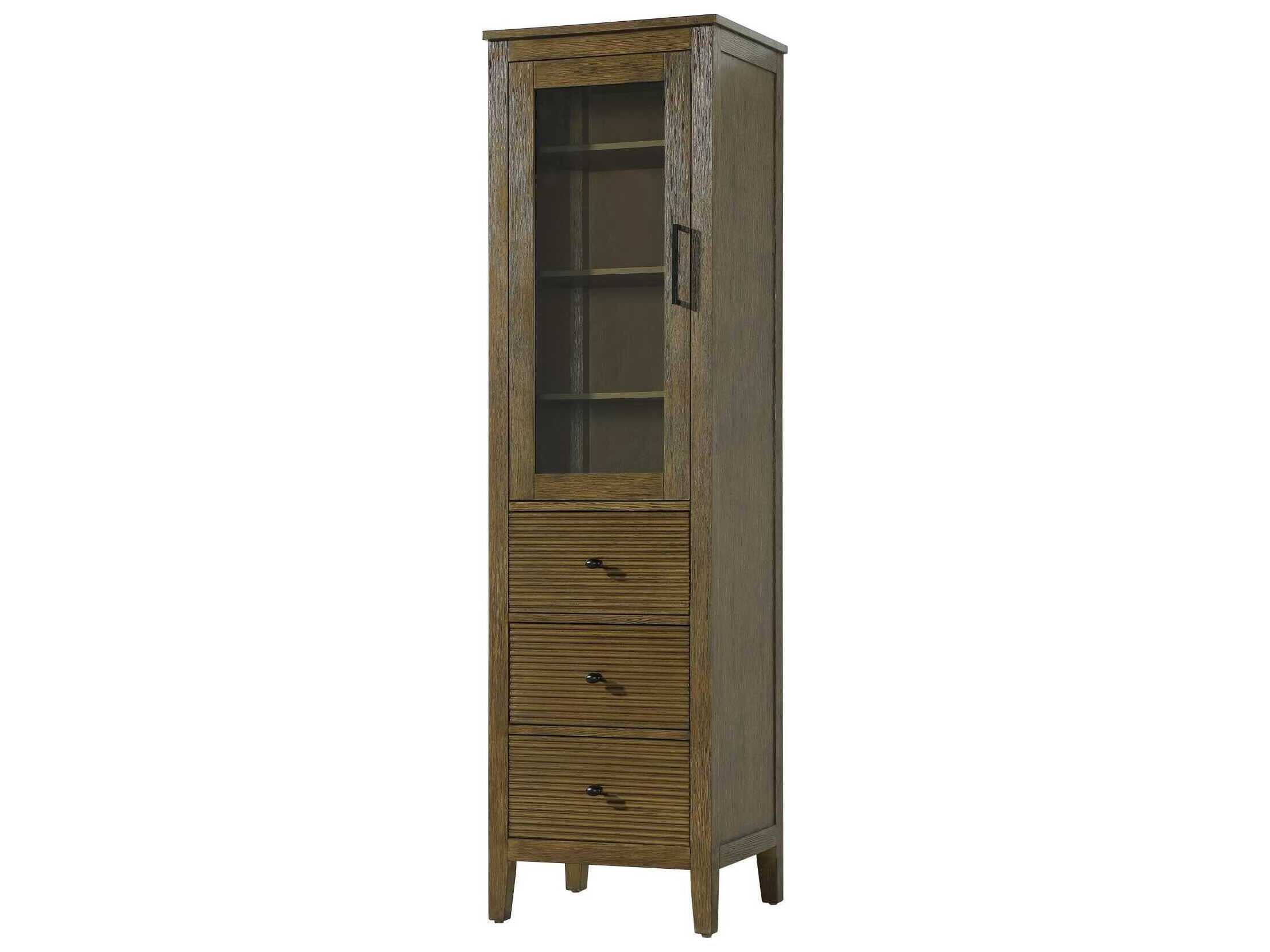 Elegant Lighting Blakely Hazel Oak Brown Rubberwood Bath Storage Glass Cabinet