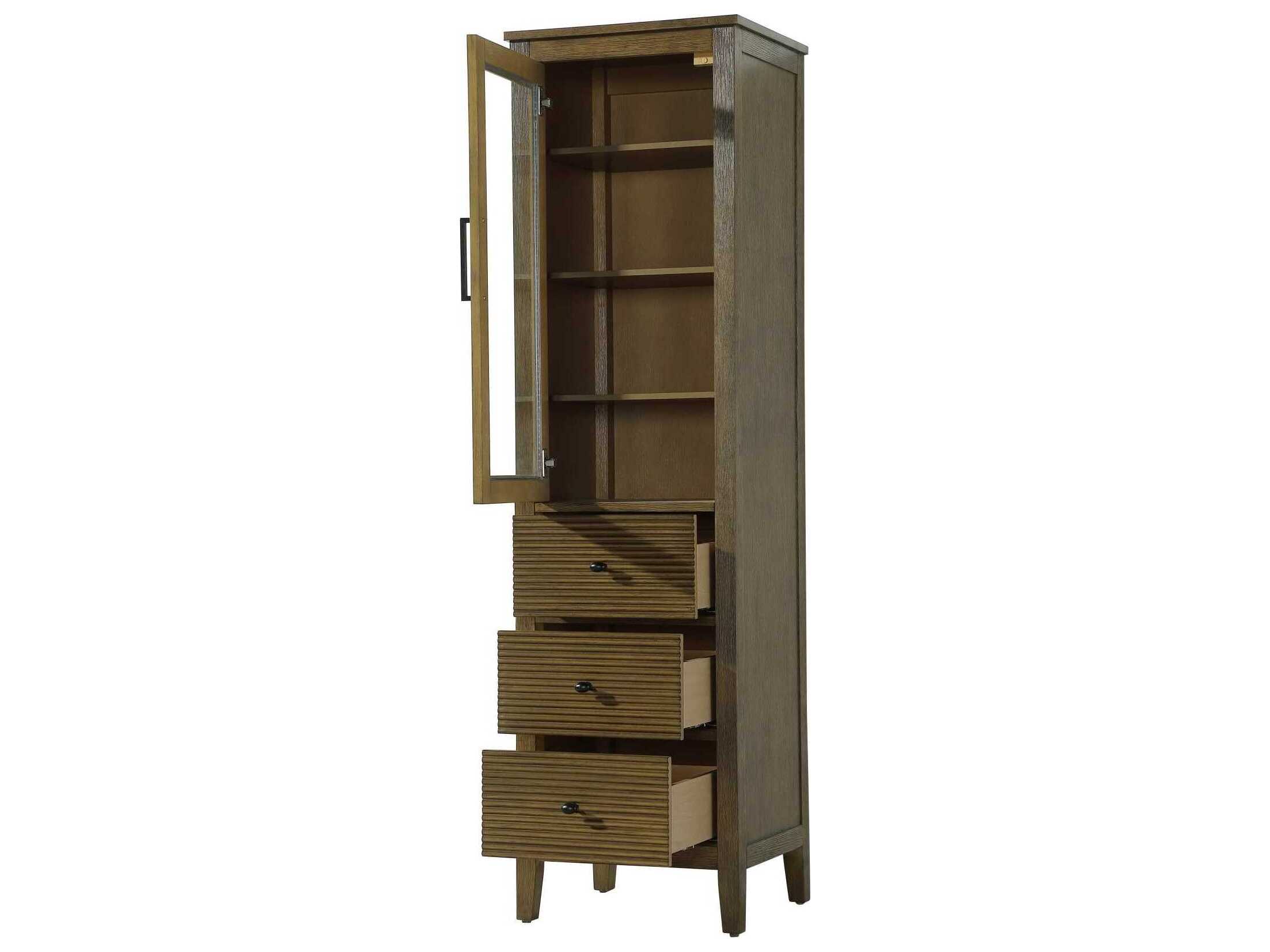 Elegant Lighting Blakely Hazel Oak Brown Rubberwood Bath Storage Glass Cabinet