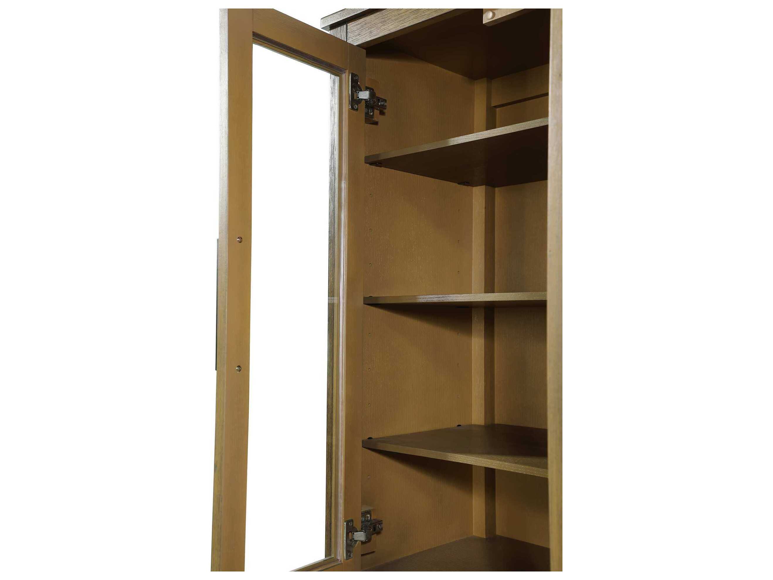 Elegant Lighting Blakely Hazel Oak Brown Rubberwood Bath Storage Glass Cabinet