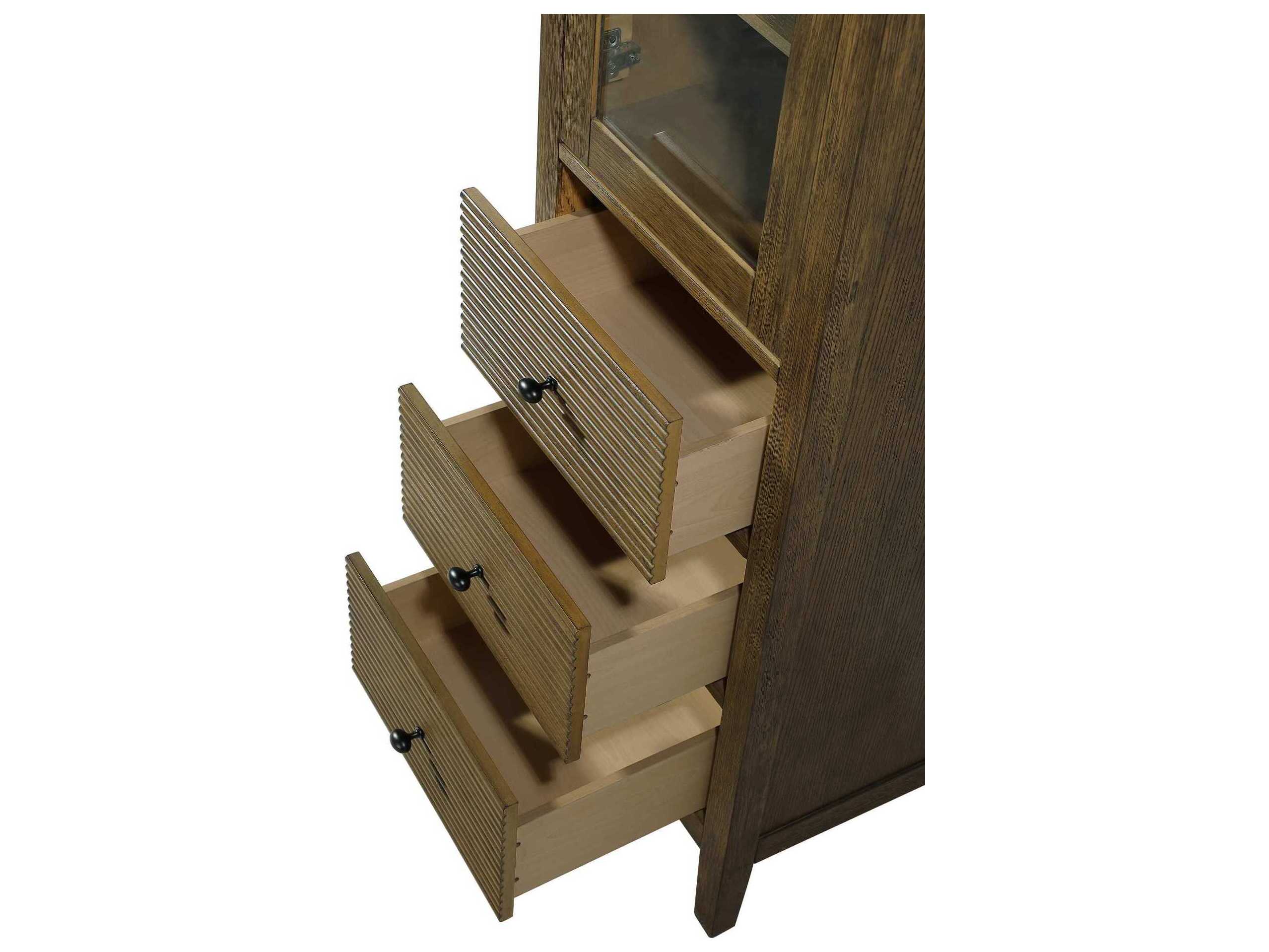 Elegant Lighting Blakely Hazel Oak Brown Rubberwood Bath Storage Glass Cabinet