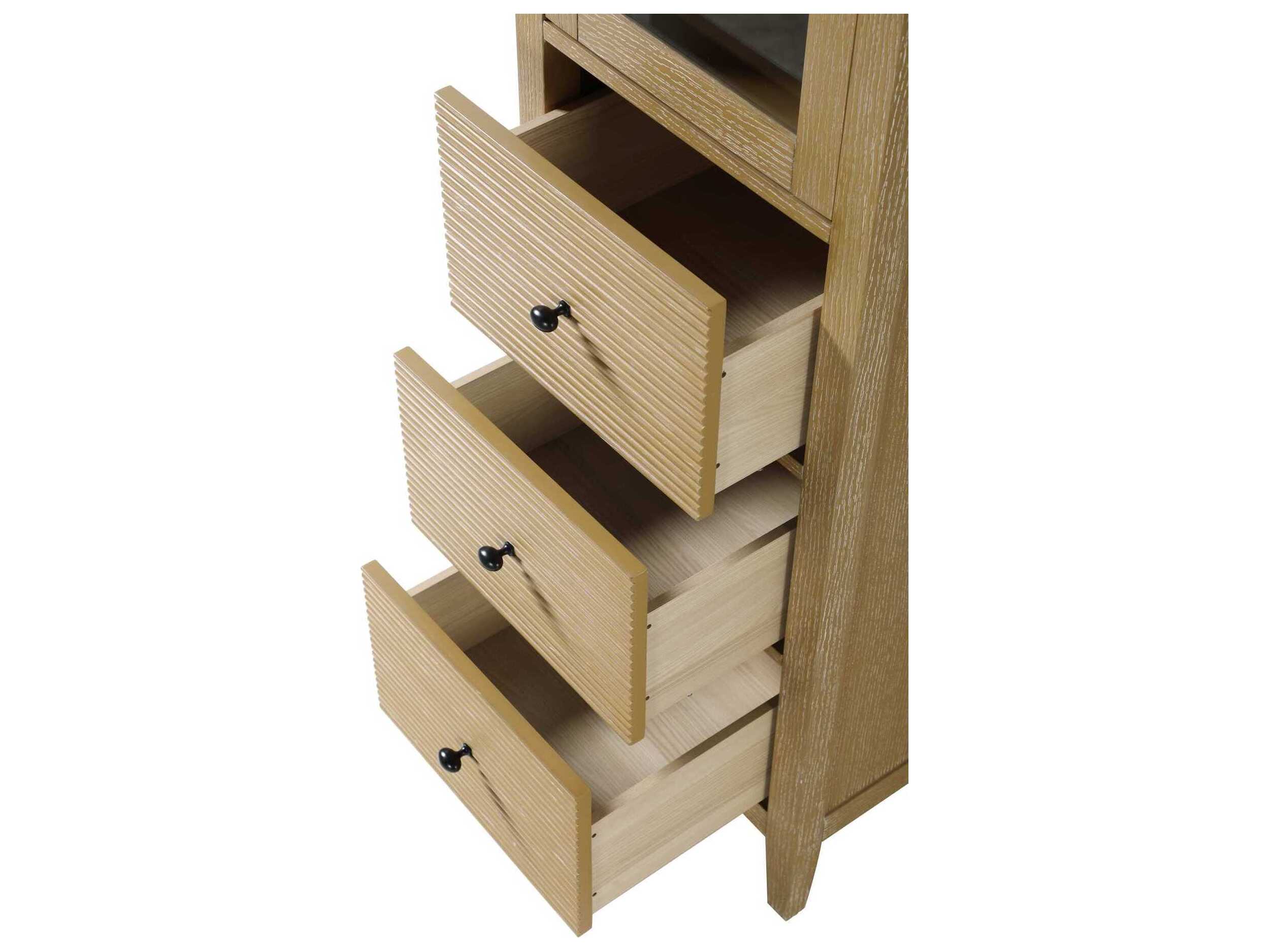 Elegant Lighting Blakely Linen Oak Brown Rubberwood Bath Storage Glass Cabinet