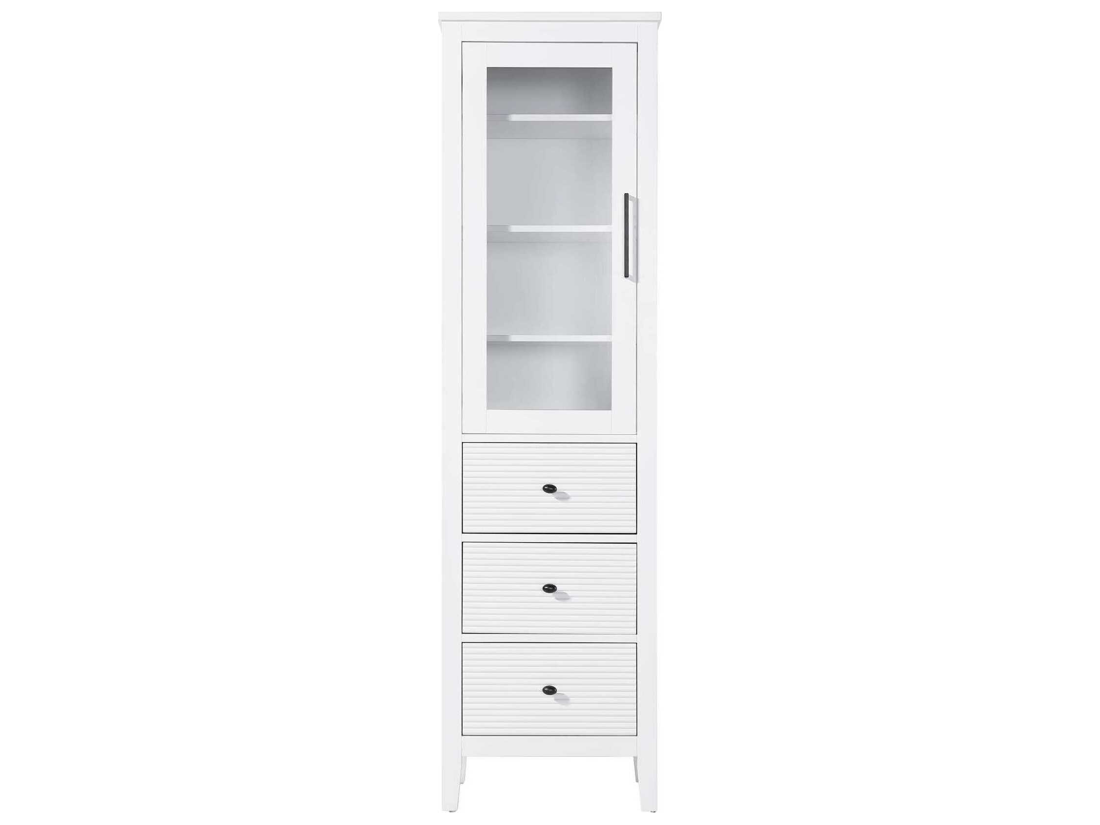 Elegant Lighting Blakely White Rubberwood Bath Storage Glass Cabinet