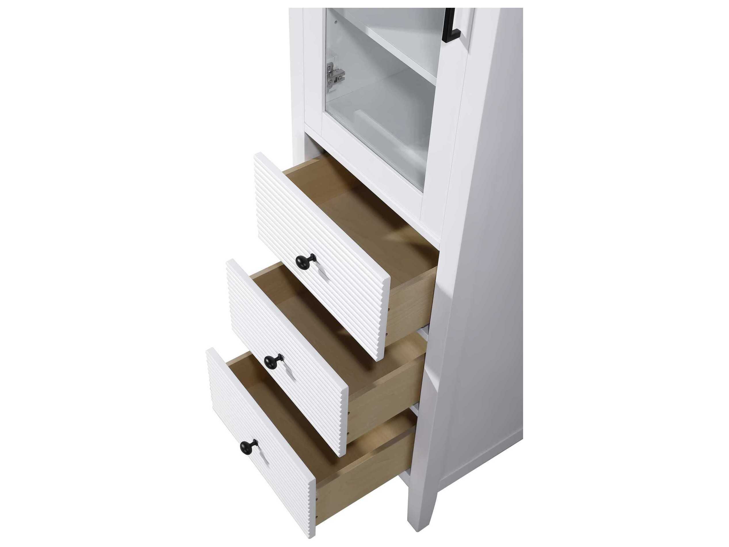 Elegant Lighting Blakely White Rubberwood Bath Storage Glass Cabinet