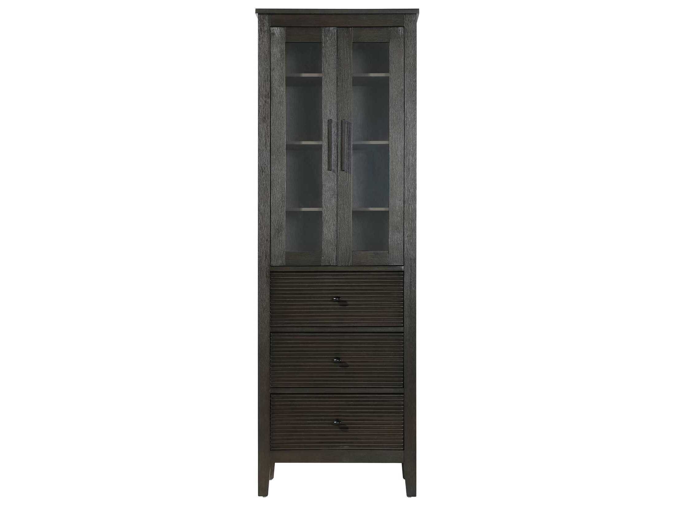 Elegant Lighting Blakely Chocolate Oak Brown Rubberwood Bath Storage Glass Cabinet