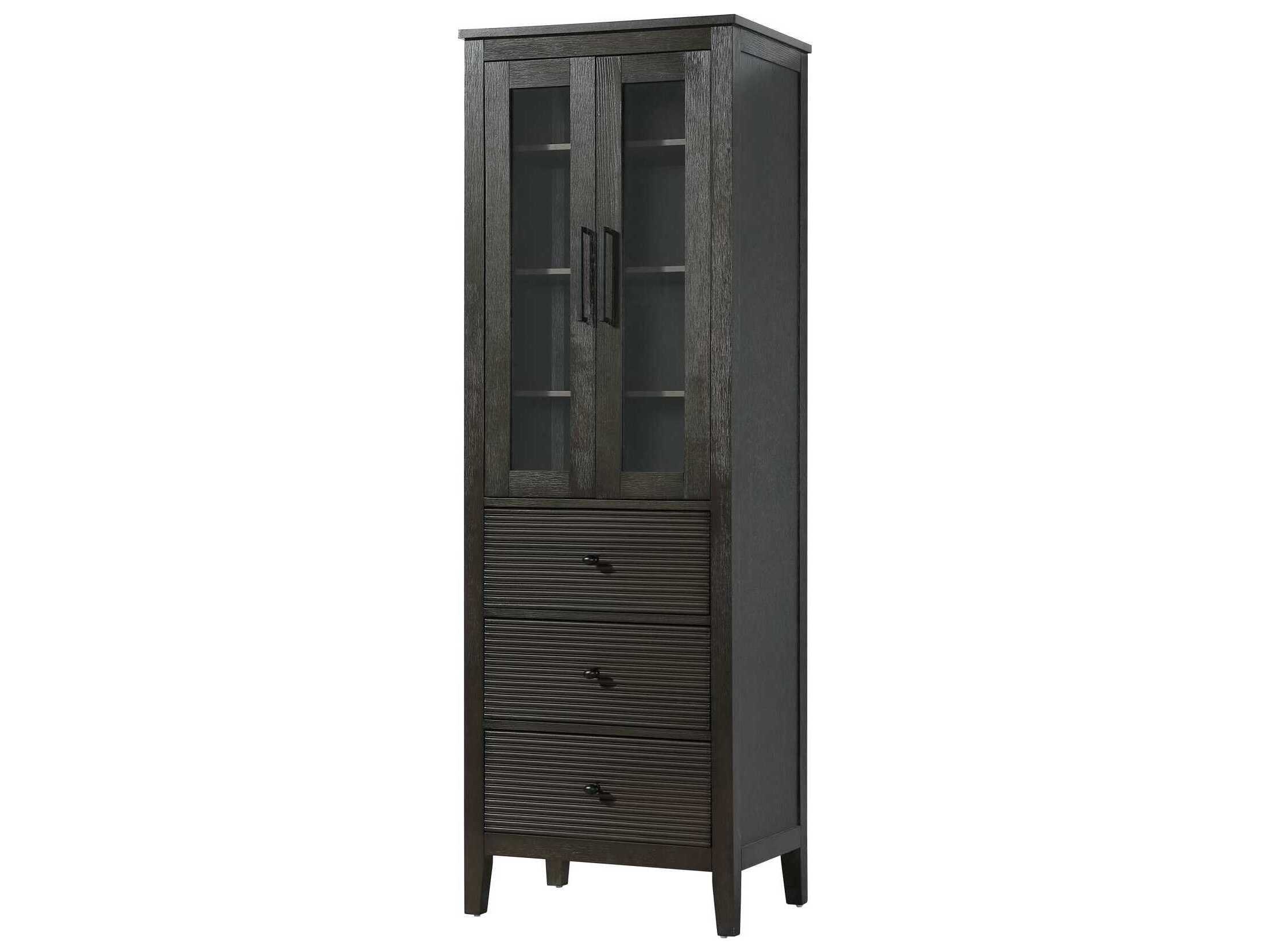 Elegant Lighting Blakely Chocolate Oak Brown Rubberwood Bath Storage Glass Cabinet