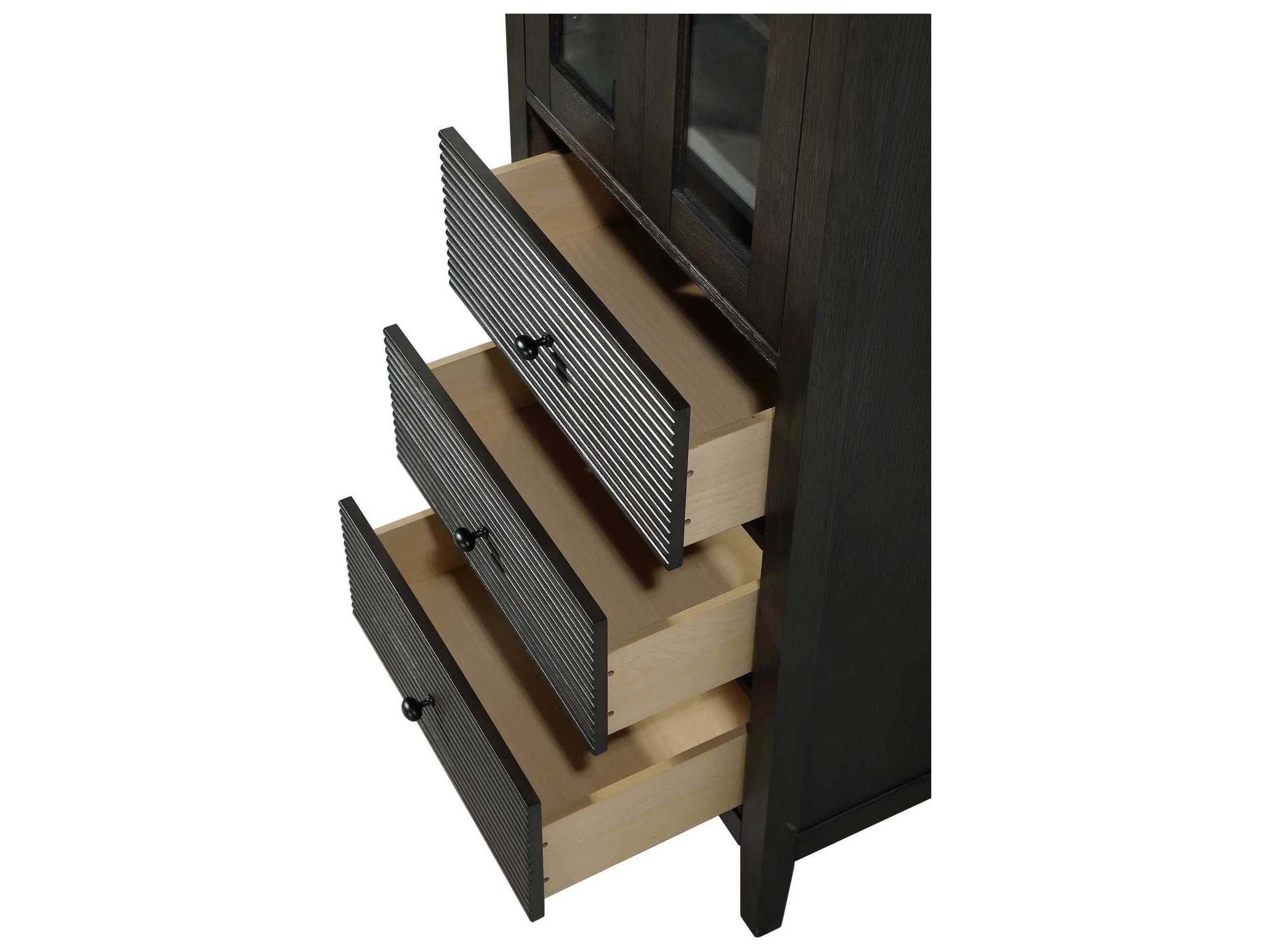 Elegant Lighting Blakely Chocolate Oak Brown Rubberwood Bath Storage Glass Cabinet