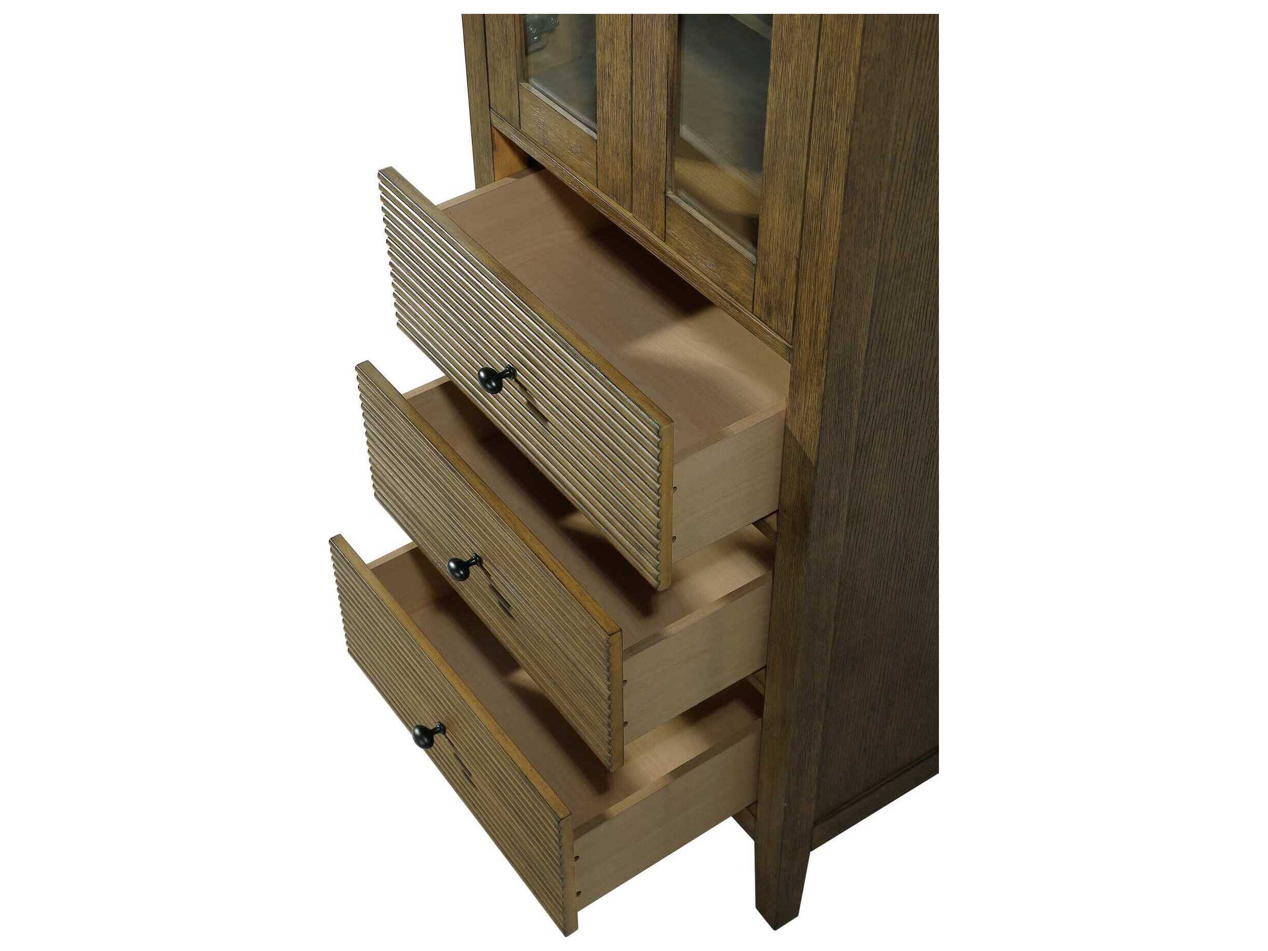 Elegant Lighting Blakely Hazel Oak Brown Rubberwood Bath Storage Glass Cabinet