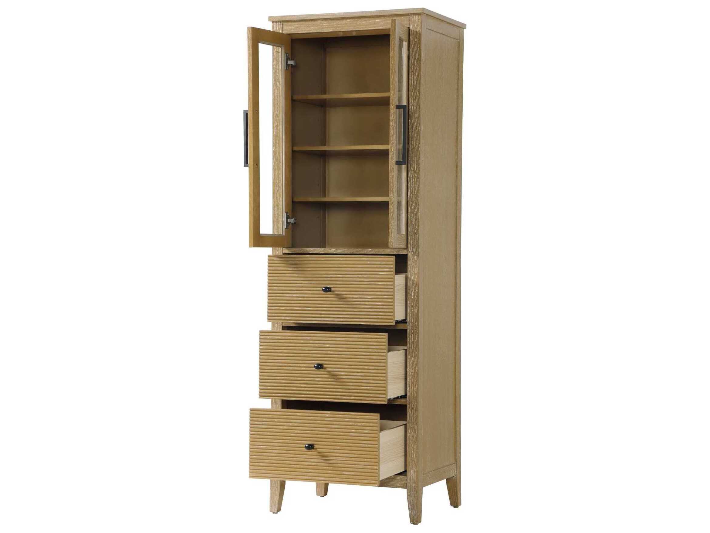 Elegant Lighting Blakely Linen Oak Brown Rubberwood Bath Storage Glass Cabinet