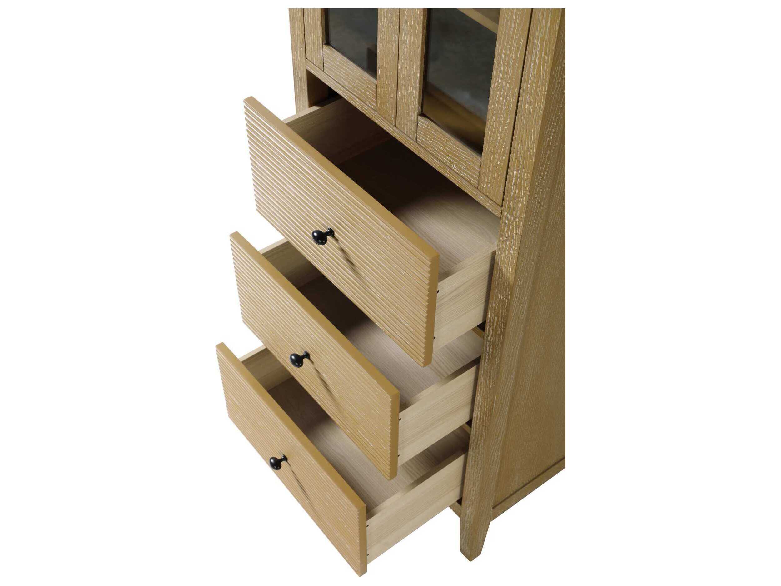 Elegant Lighting Blakely Linen Oak Brown Rubberwood Bath Storage Glass Cabinet