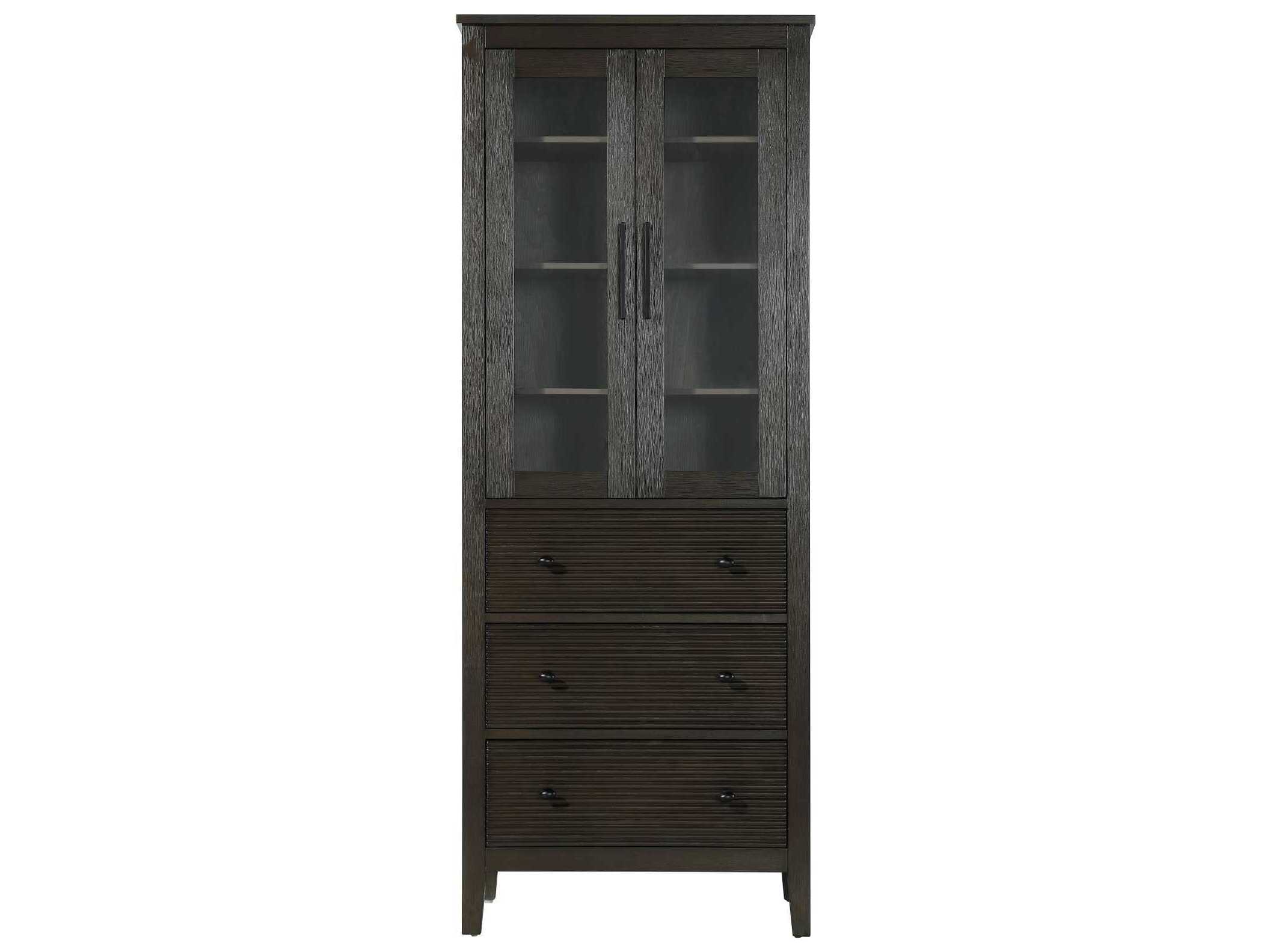 Elegant Lighting Blakely Chocolate Oak Brown Rubberwood Bath Storage Glass Cabinet