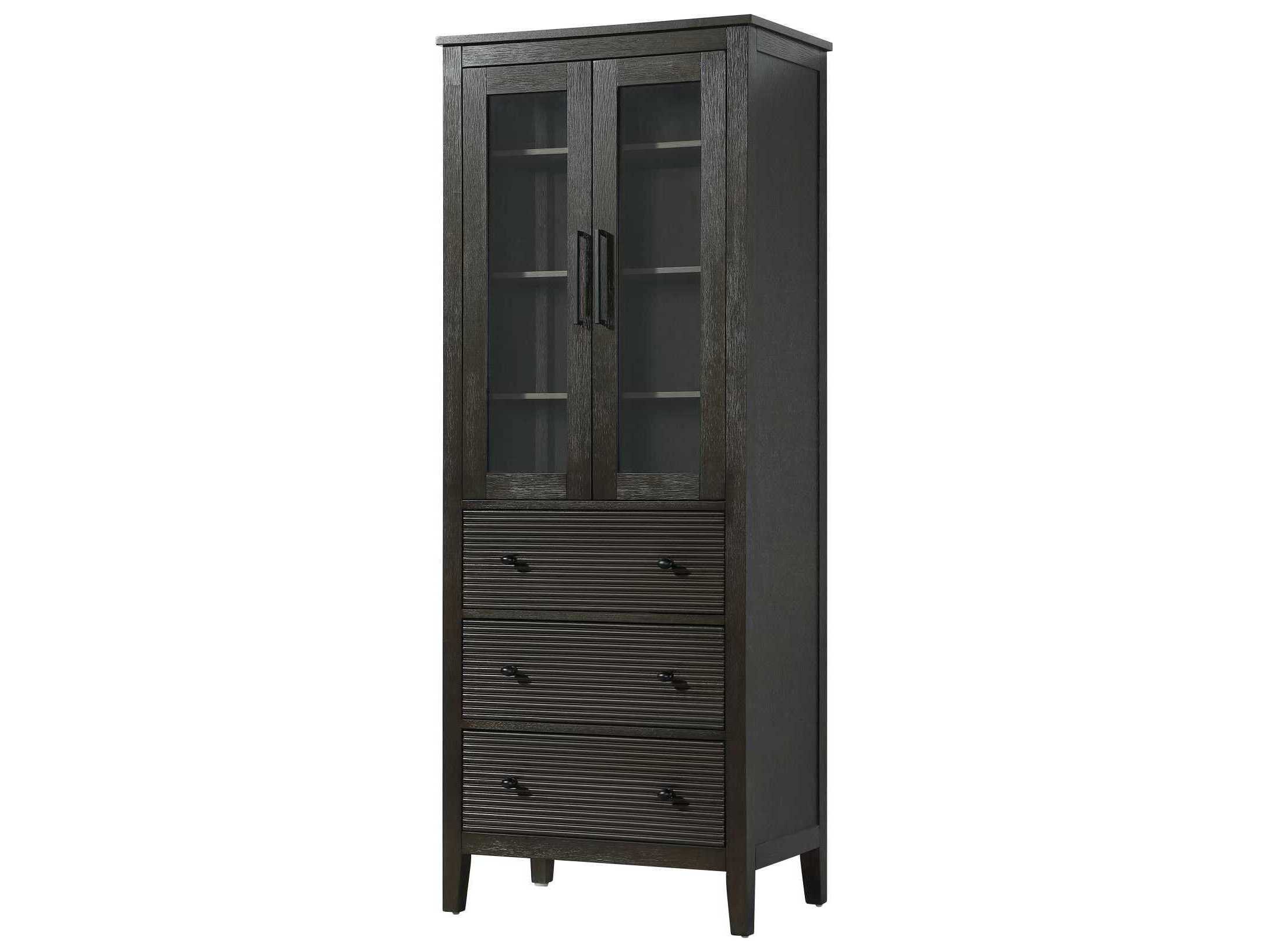 Elegant Lighting Blakely Chocolate Oak Brown Rubberwood Bath Storage Glass Cabinet