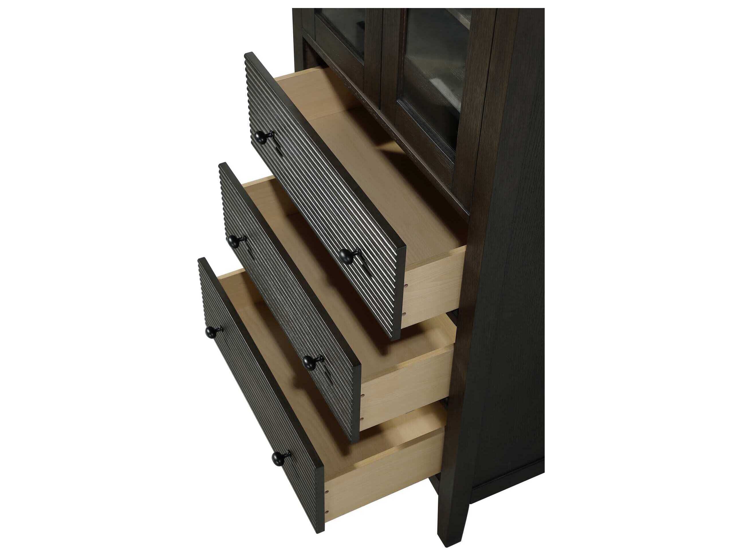 Elegant Lighting Blakely Chocolate Oak Brown Rubberwood Bath Storage Glass Cabinet