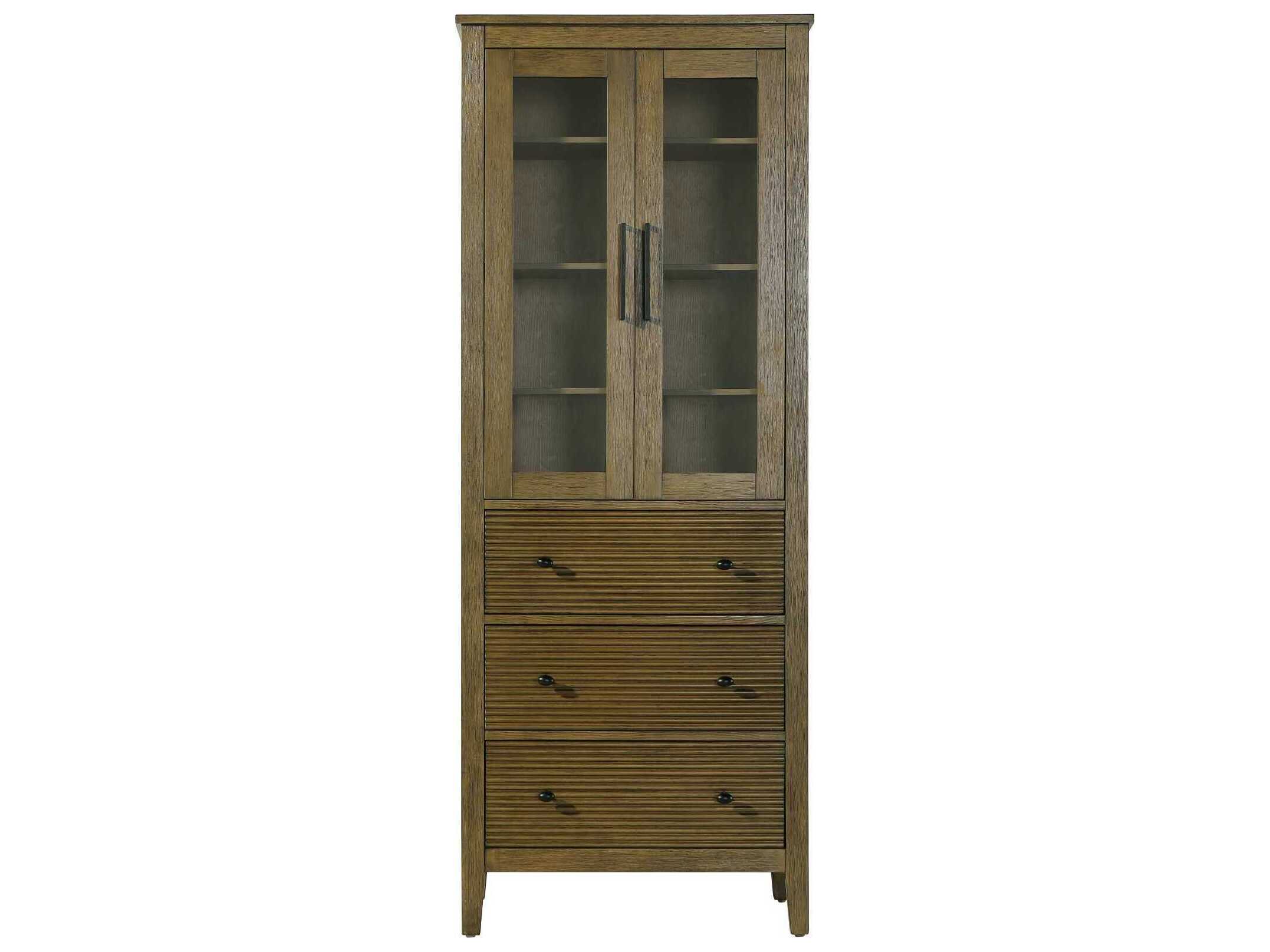 Elegant Lighting Blakely Hazel Oak Brown Rubberwood Bath Storage Glass Cabinet