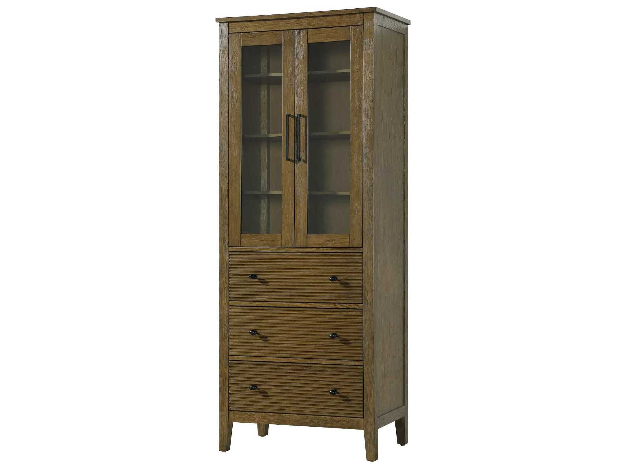 Elegant Lighting Blakely Hazel Oak Brown Rubberwood Bath Storage Glass Cabinet