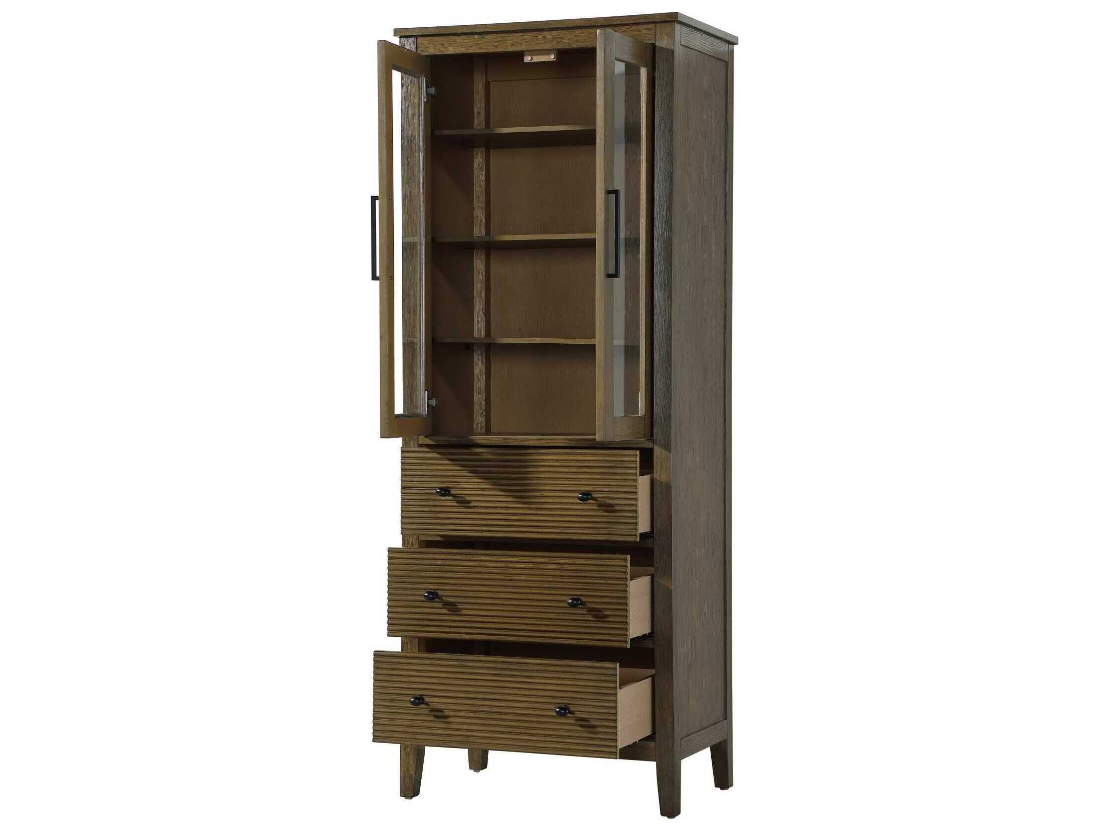 Elegant Lighting Blakely Hazel Oak Brown Rubberwood Bath Storage Glass Cabinet