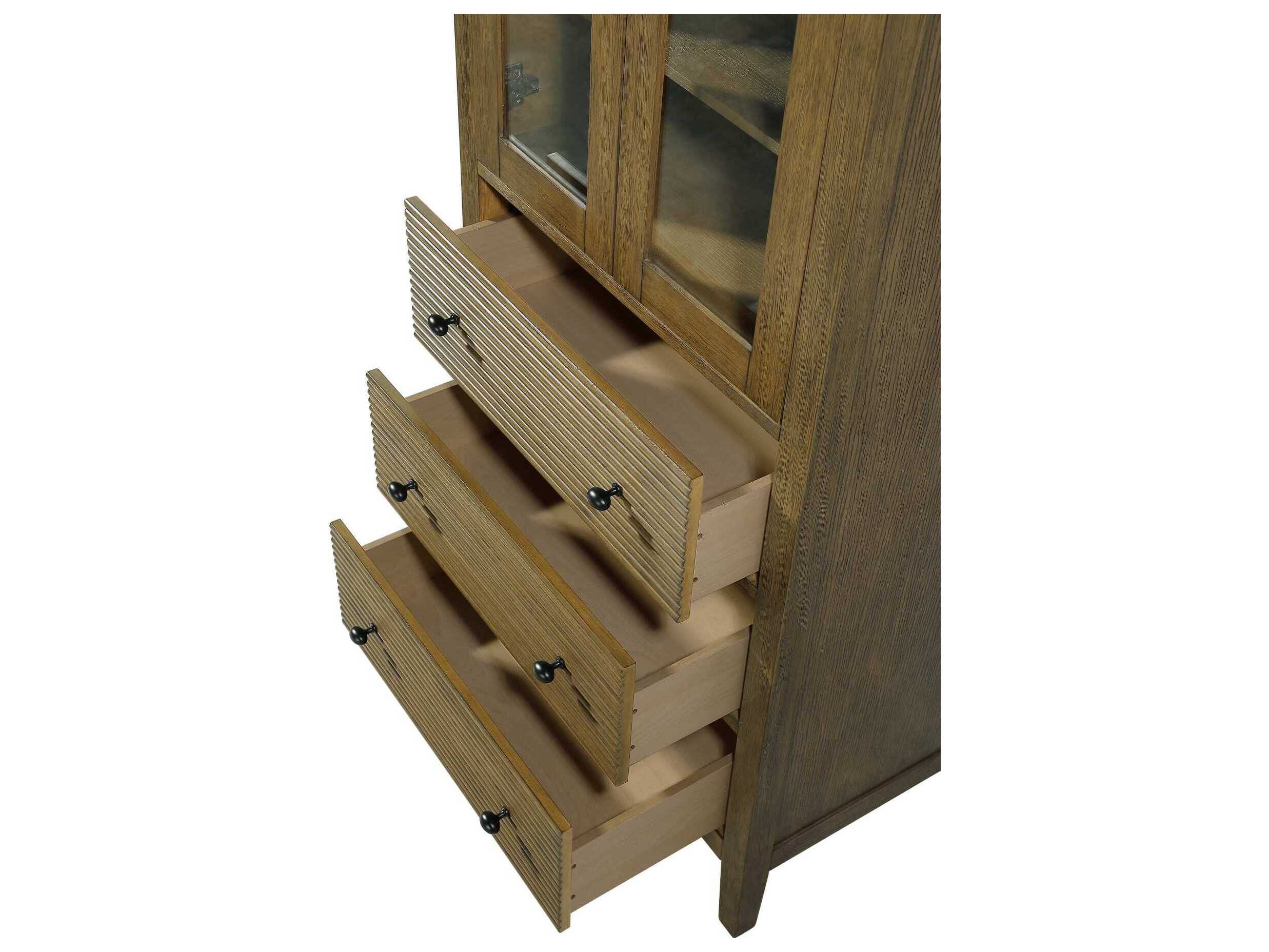 Elegant Lighting Blakely Hazel Oak Brown Rubberwood Bath Storage Glass Cabinet