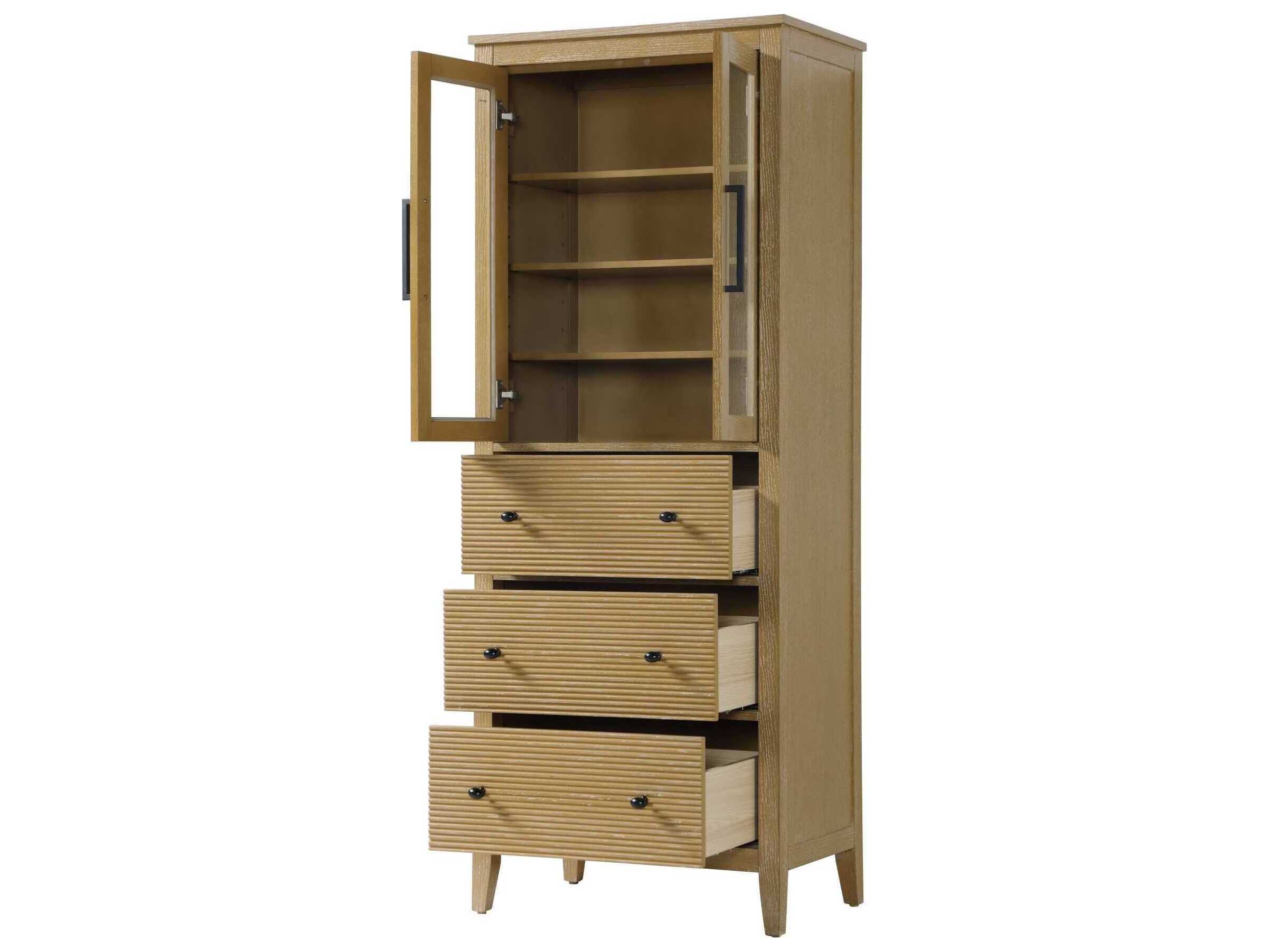 Elegant Lighting Blakely Linen Oak Brown Rubberwood Bath Storage Glass Cabinet