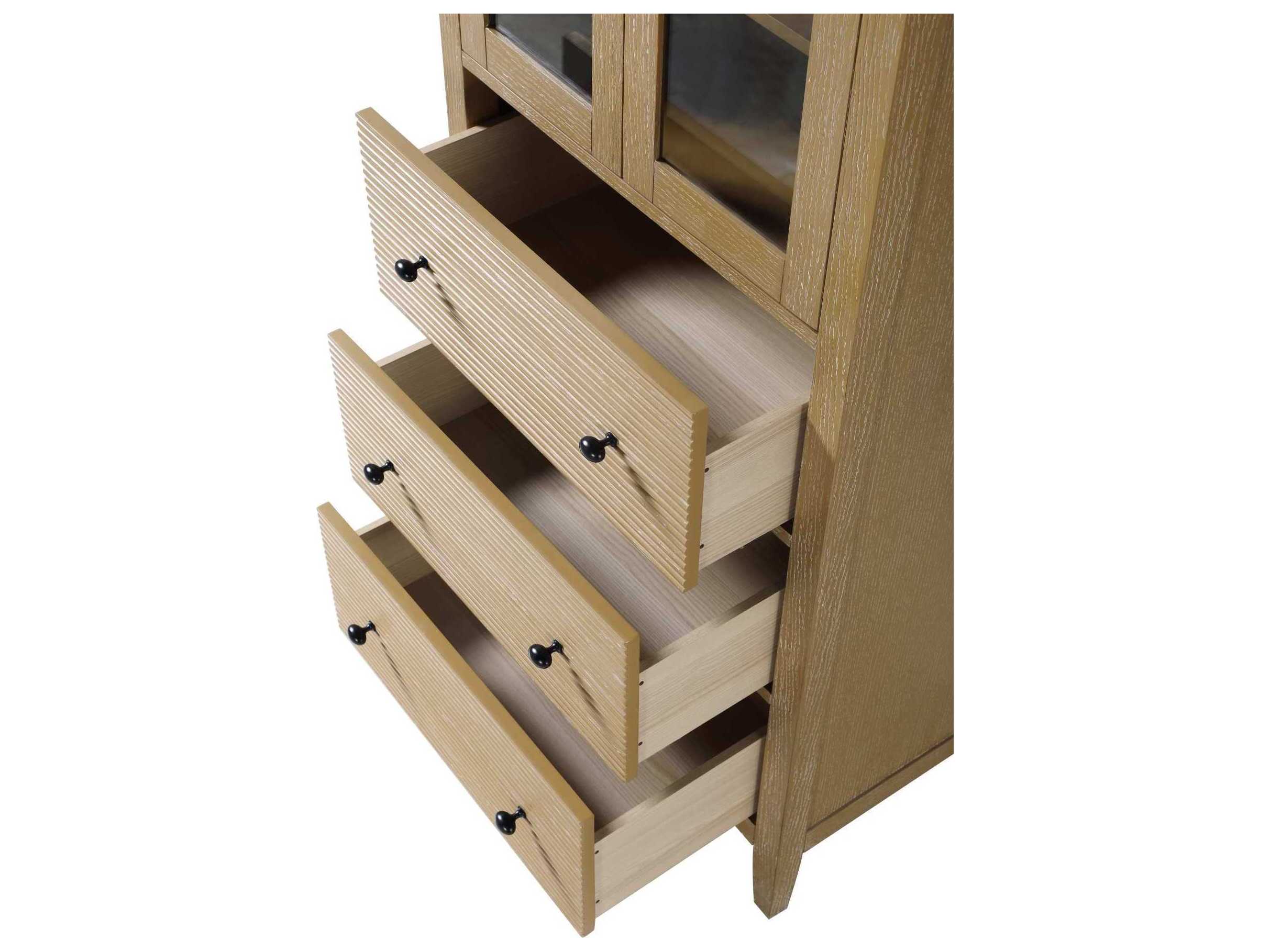 Elegant Lighting Blakely Linen Oak Brown Rubberwood Bath Storage Glass Cabinet